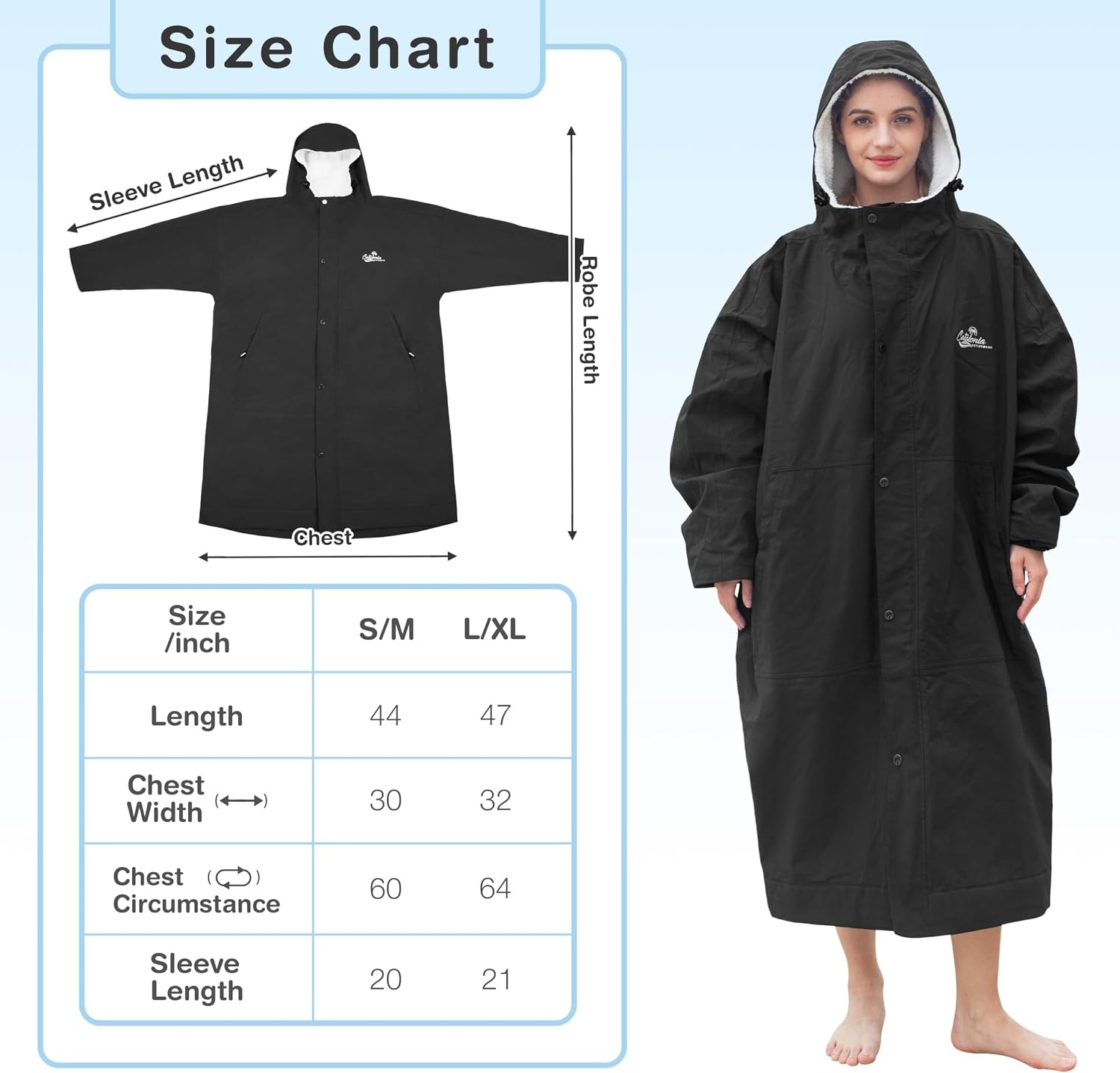 image:imageCatalonia Waterproof Swim Parka for Men Women Sherpa Lined Surf Poncho with Inner Pocket amp Name Tag AreaBlack