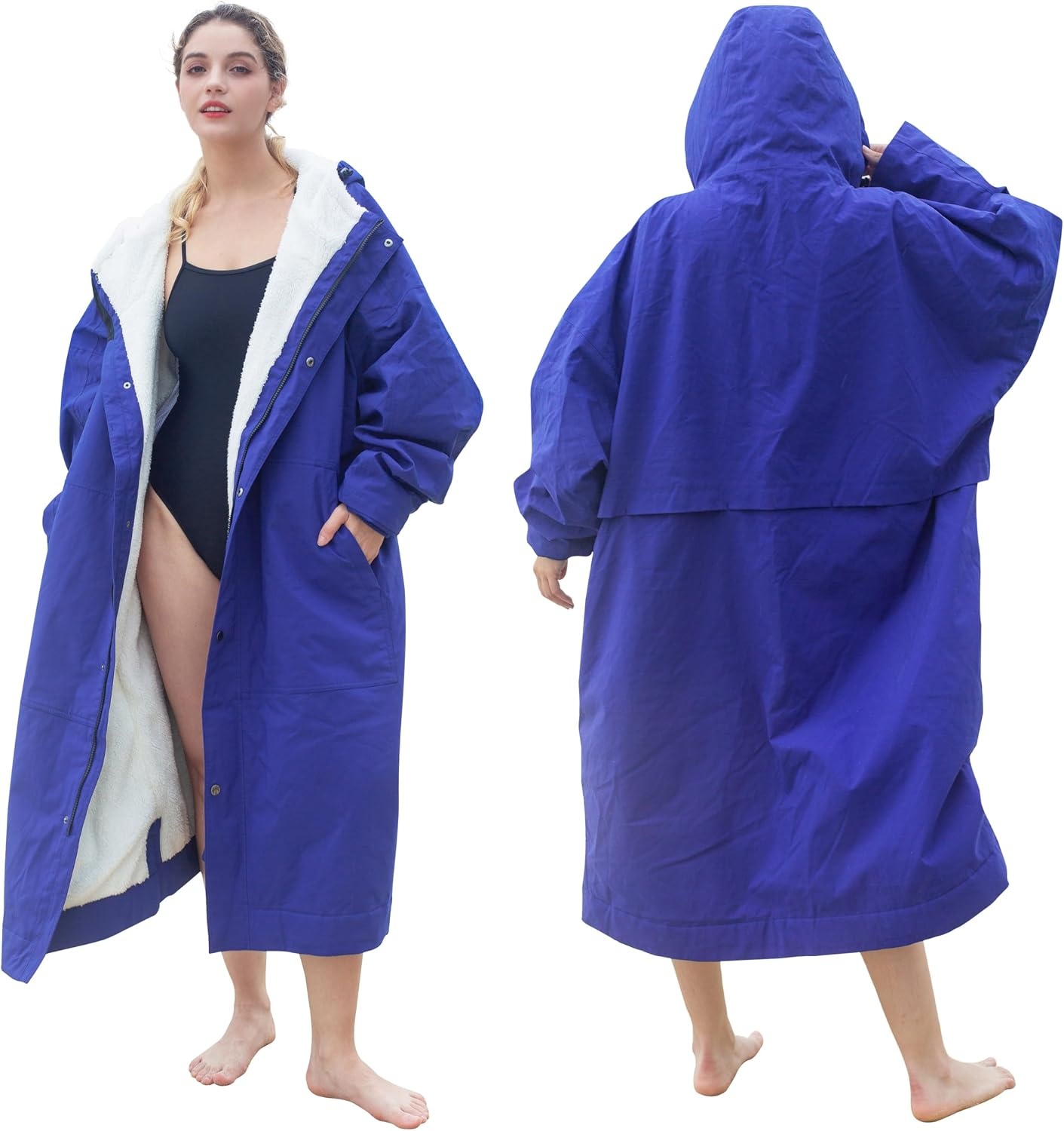 image:imageCatalonia Waterproof Swim Parka for Men Women Sherpa Lined Surf Poncho with Inner Pocket amp Name Tag AreaBlue