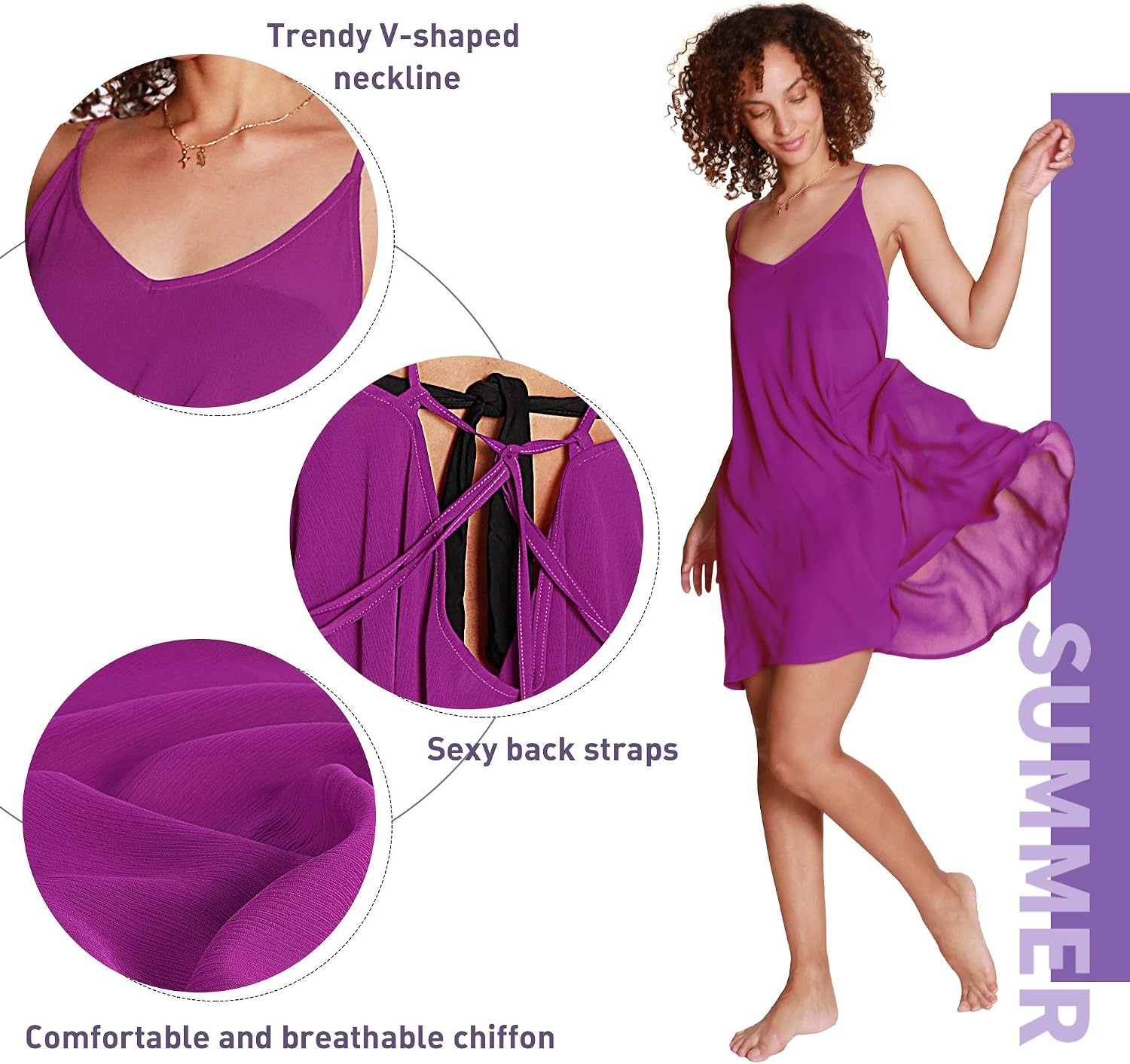 image:imageCatalonia Womens Swim Bathing Suit Cover Up Summer Chiffon Backless Beach Mini SundressPurple