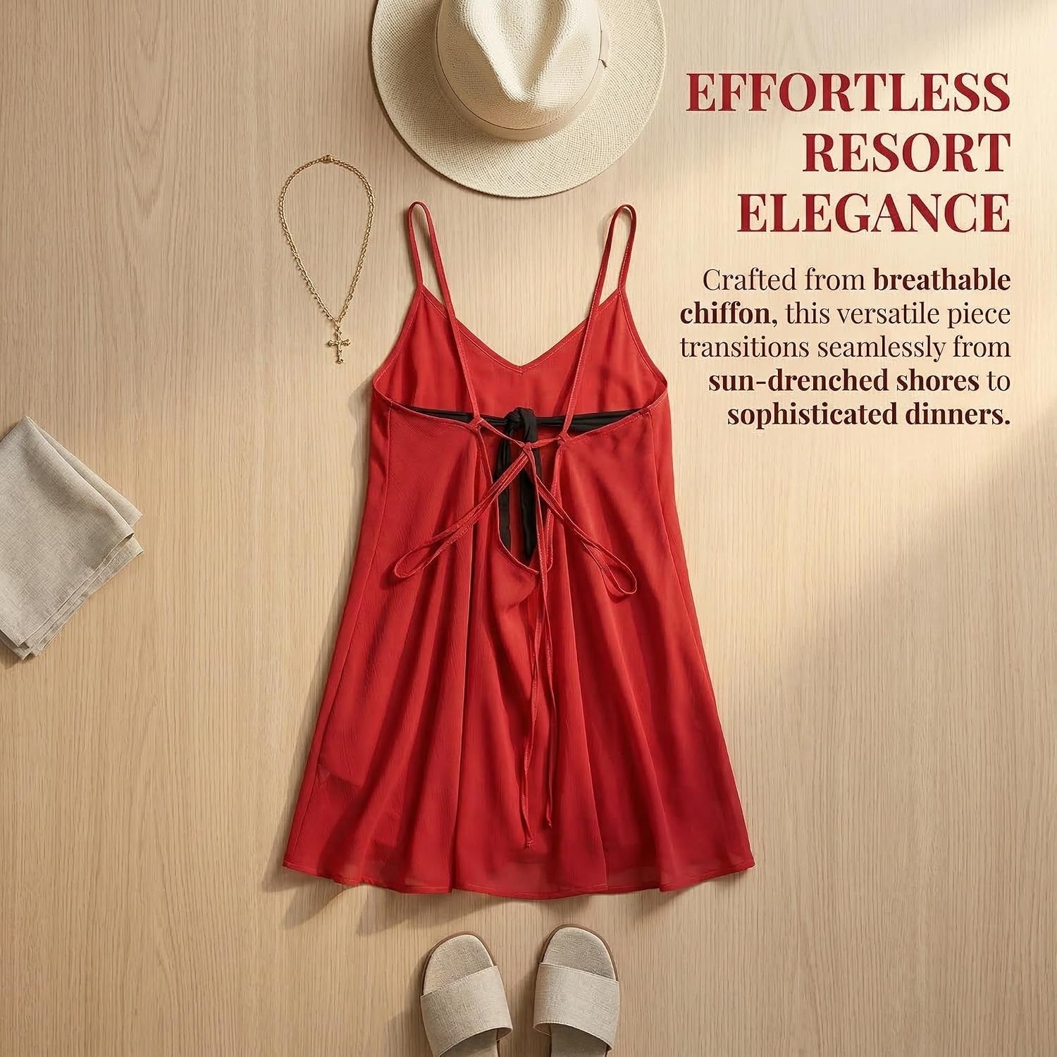 image:imageCatalonia Womens Swim Bathing Suit Cover Up Summer Chiffon Backless Beach Mini SundressRed