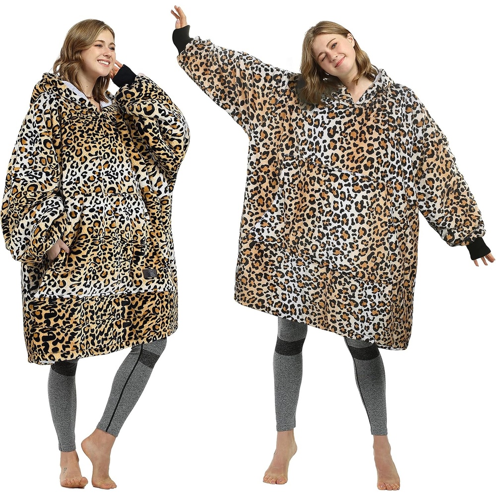 image:imageCatalonia Oversized Blanket Hoodie Sweatshirt Cheetah Print Wearable Fleece Pullover Comfortable for Adults Men Women