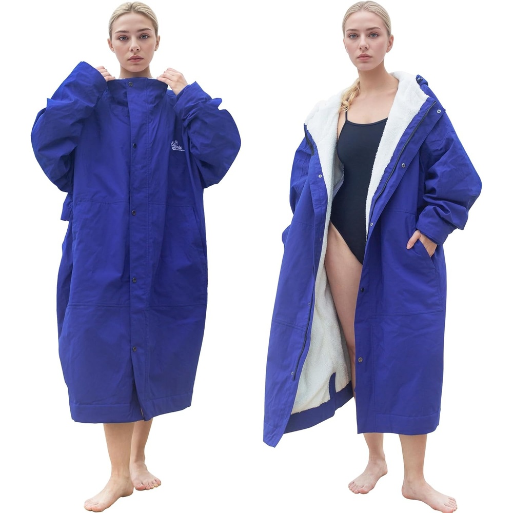 image:imageCatalonia Waterproof Swim Parka for Men Women Sherpa Lined Surf Poncho with Inner Pocket amp Name Tag AreaBlue