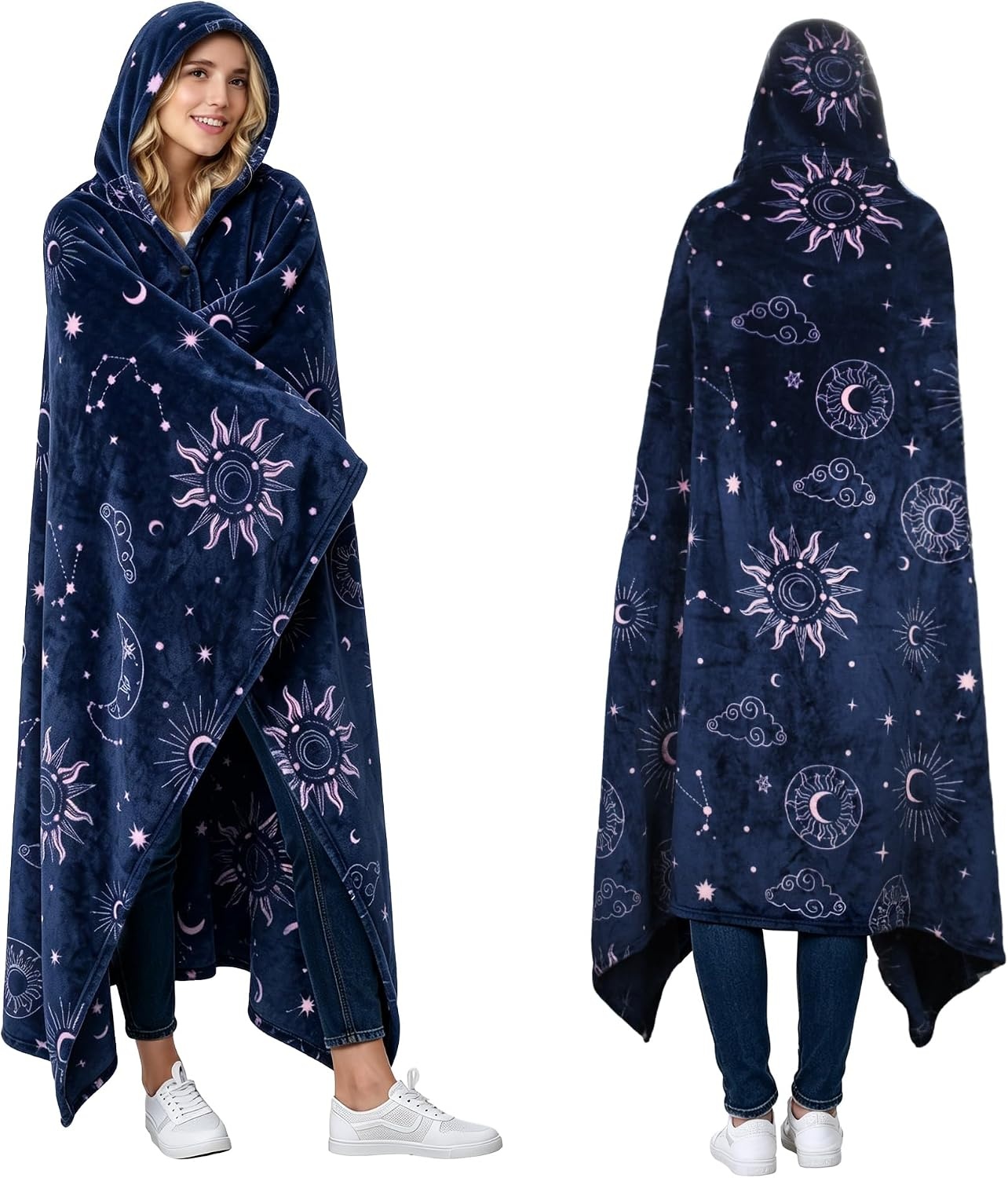 image:imageCatalonia Womens Hooded Blanket Poncho Wearable Blanket with Hand PocketsAstrology Navy