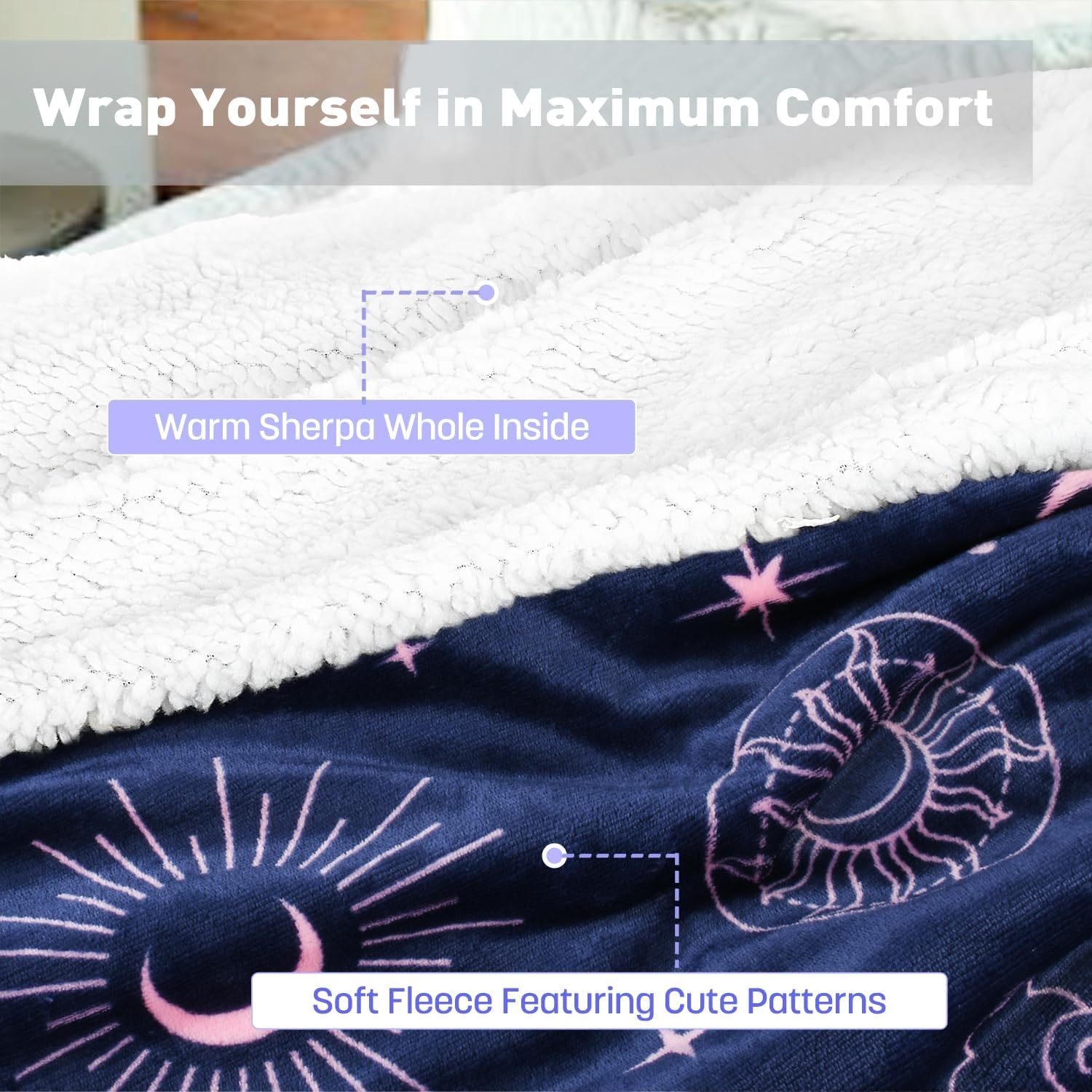 image:imageCatalonia Womens Hooded Blanket Poncho Wearable Blanket with Hand PocketsAstrology Navy