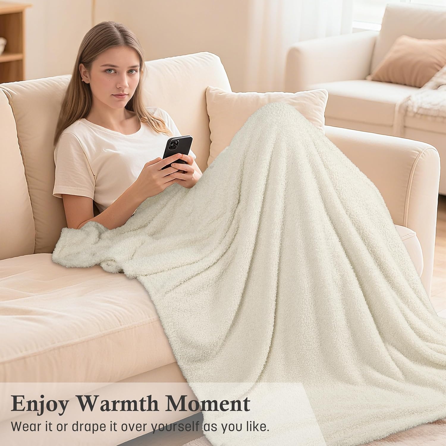image:imageCatalonia Womens Hooded Blanket Poncho Wearable Blanket with Hand PocketsBeige