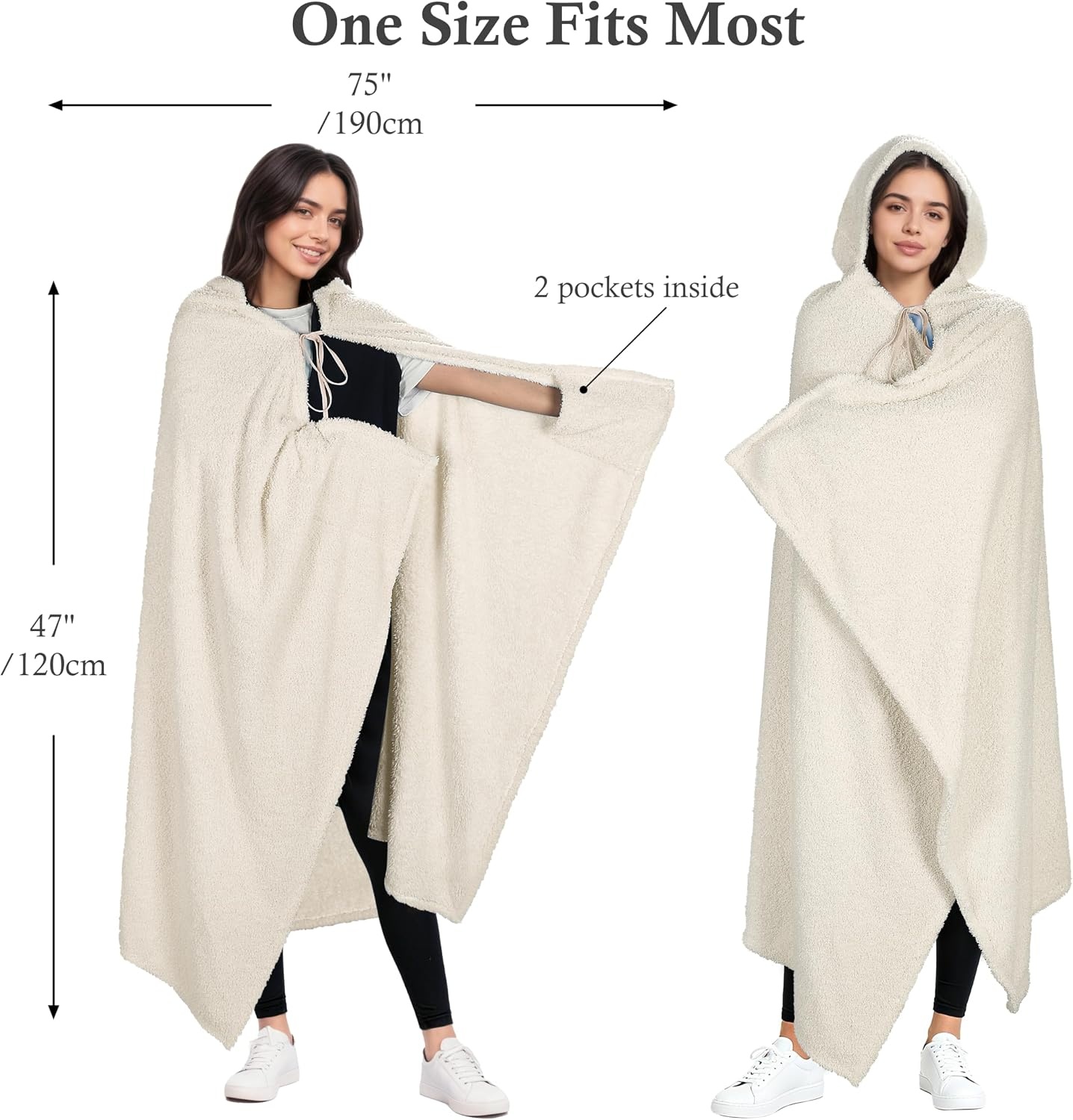 image:imageCatalonia Womens Hooded Blanket Poncho Wearable Blanket with Hand PocketsBeige
