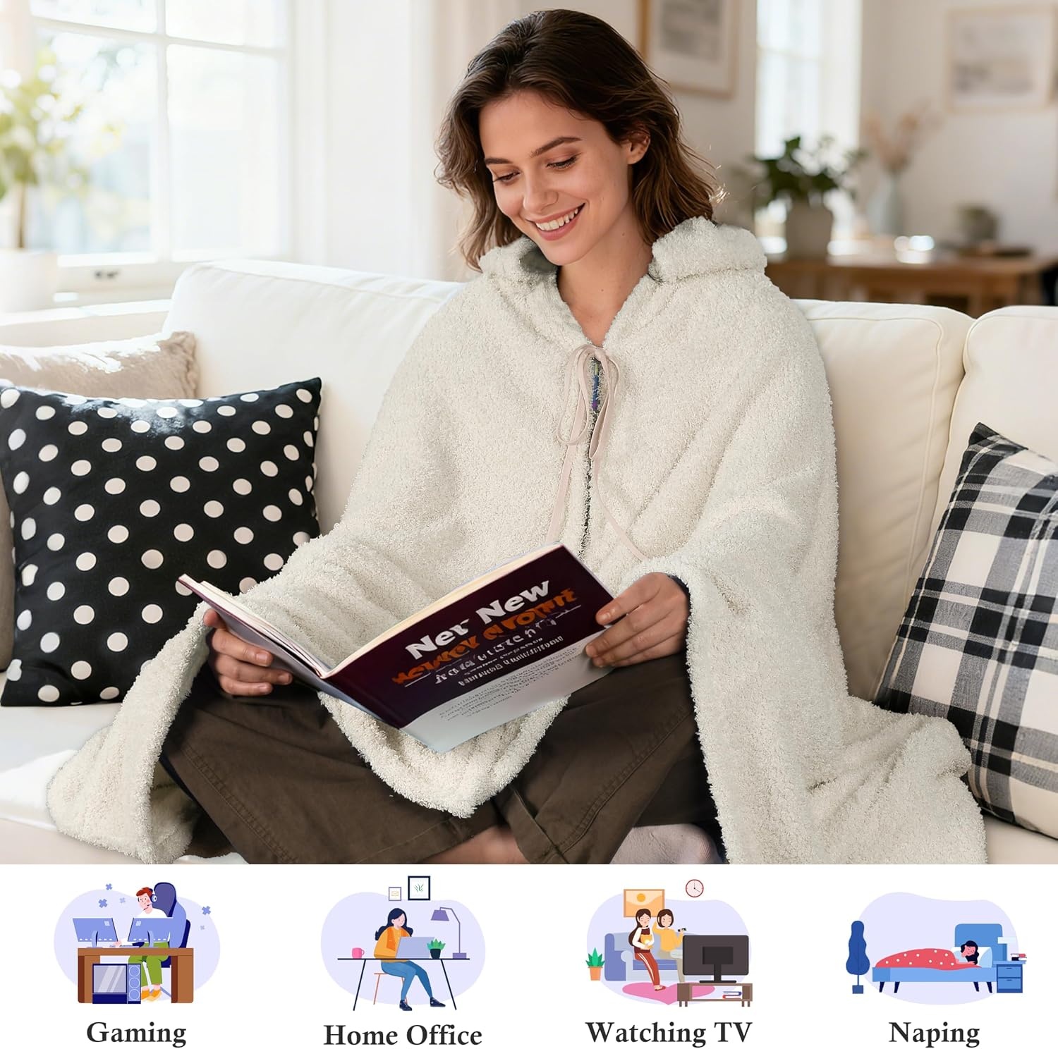 image:imageCatalonia Womens Hooded Blanket Poncho Wearable Blanket with Hand PocketsBeige