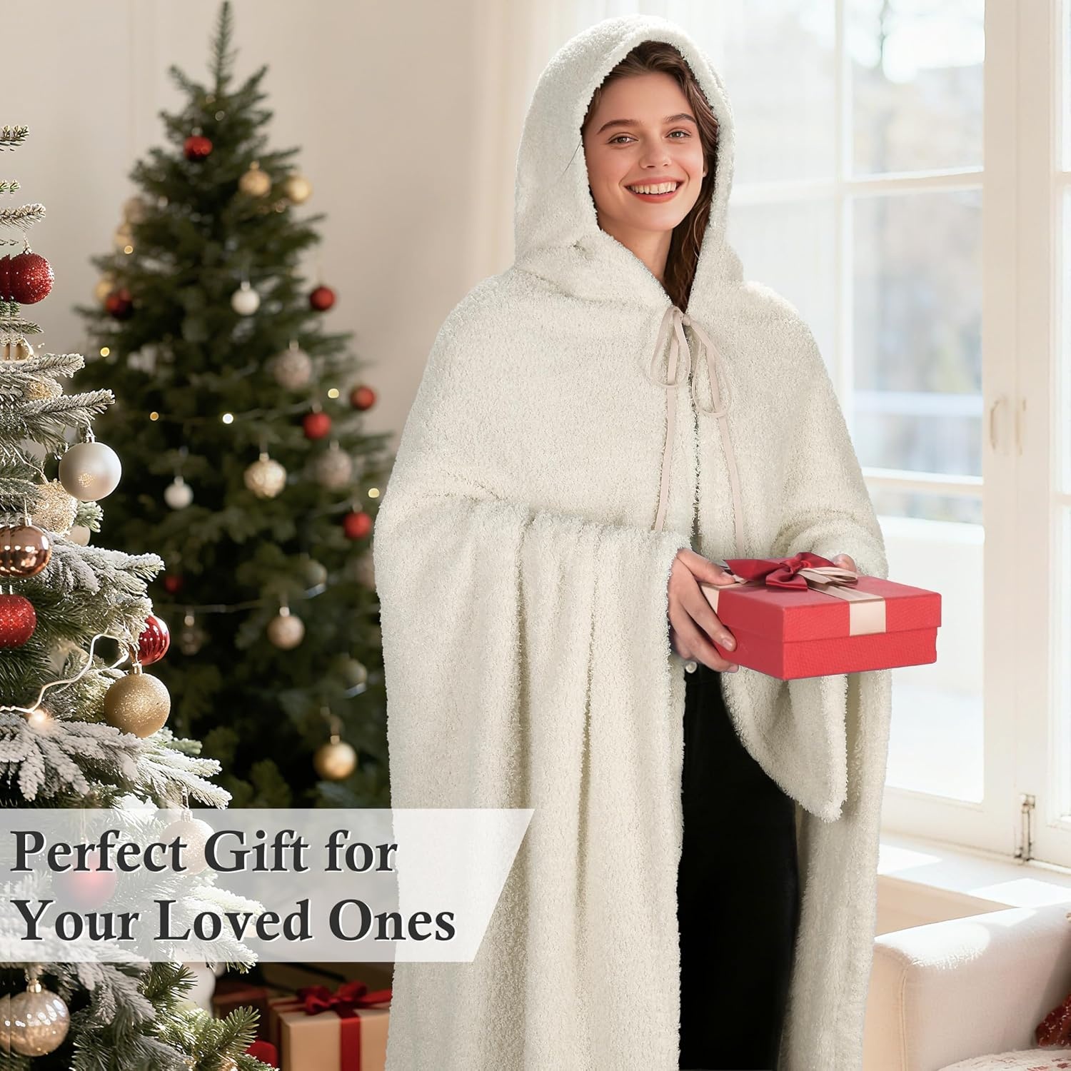image:imageCatalonia Womens Hooded Blanket Poncho Wearable Blanket with Hand PocketsBeige