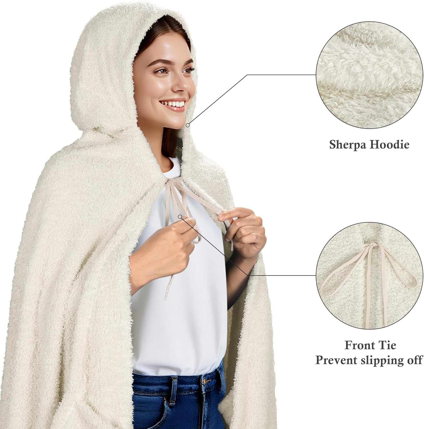 image:imageCatalonia Womens Hooded Blanket Poncho Wearable Blanket with Hand PocketsBeige