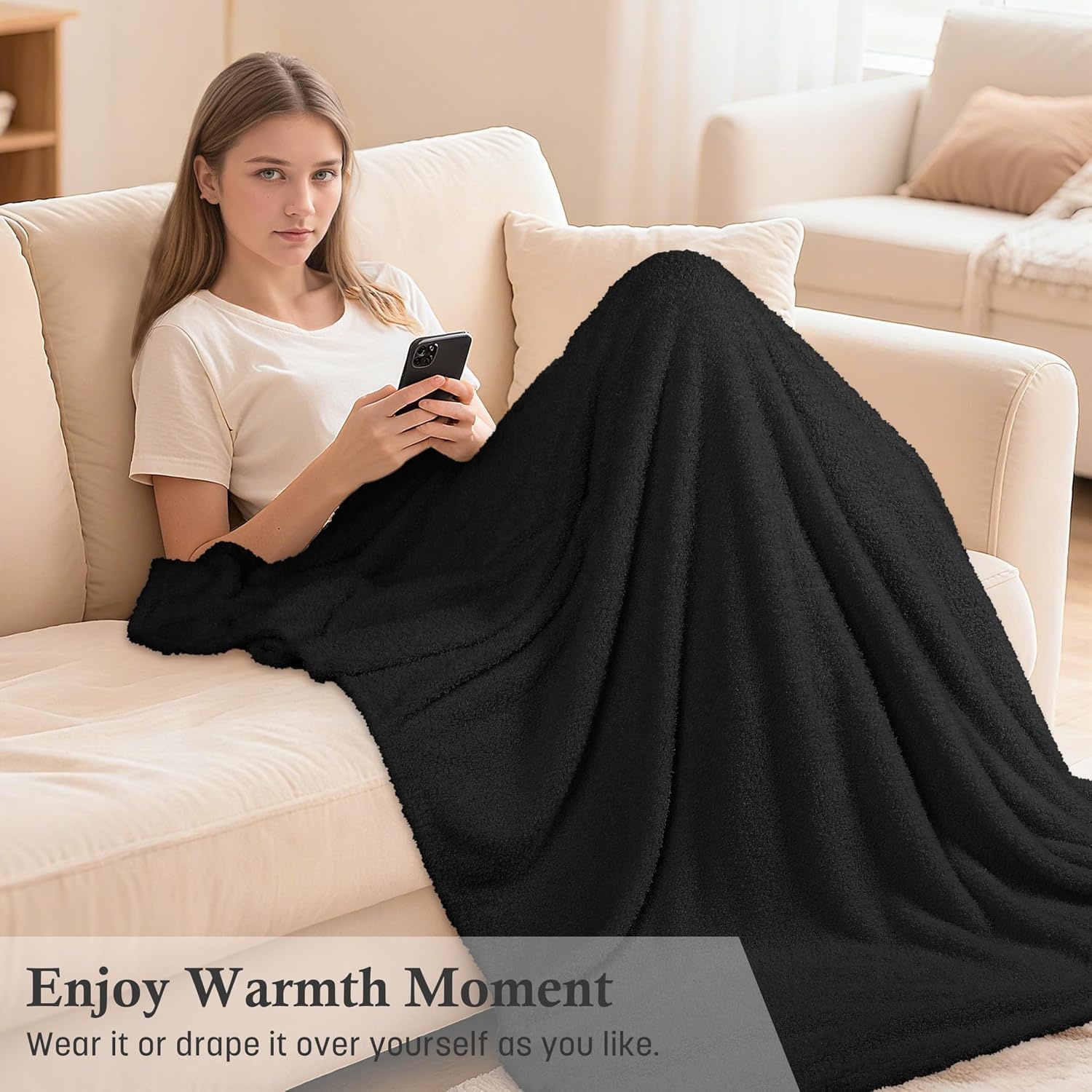 image:imageCatalonia Womens Hooded Blanket Poncho Wearable Blanket with Hand PocketsBlack