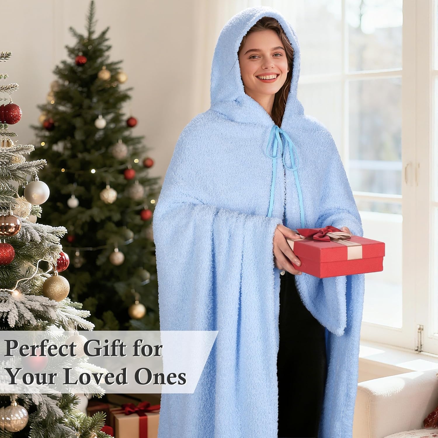 image:imageCatalonia Womens Hooded Blanket Poncho Wearable Blanket with Hand PocketsBlue