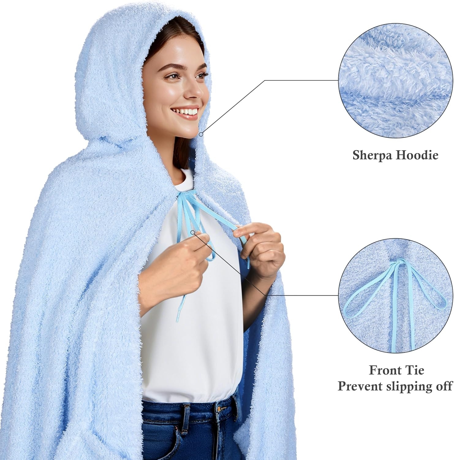 image:imageCatalonia Womens Hooded Blanket Poncho Wearable Blanket with Hand PocketsBlue