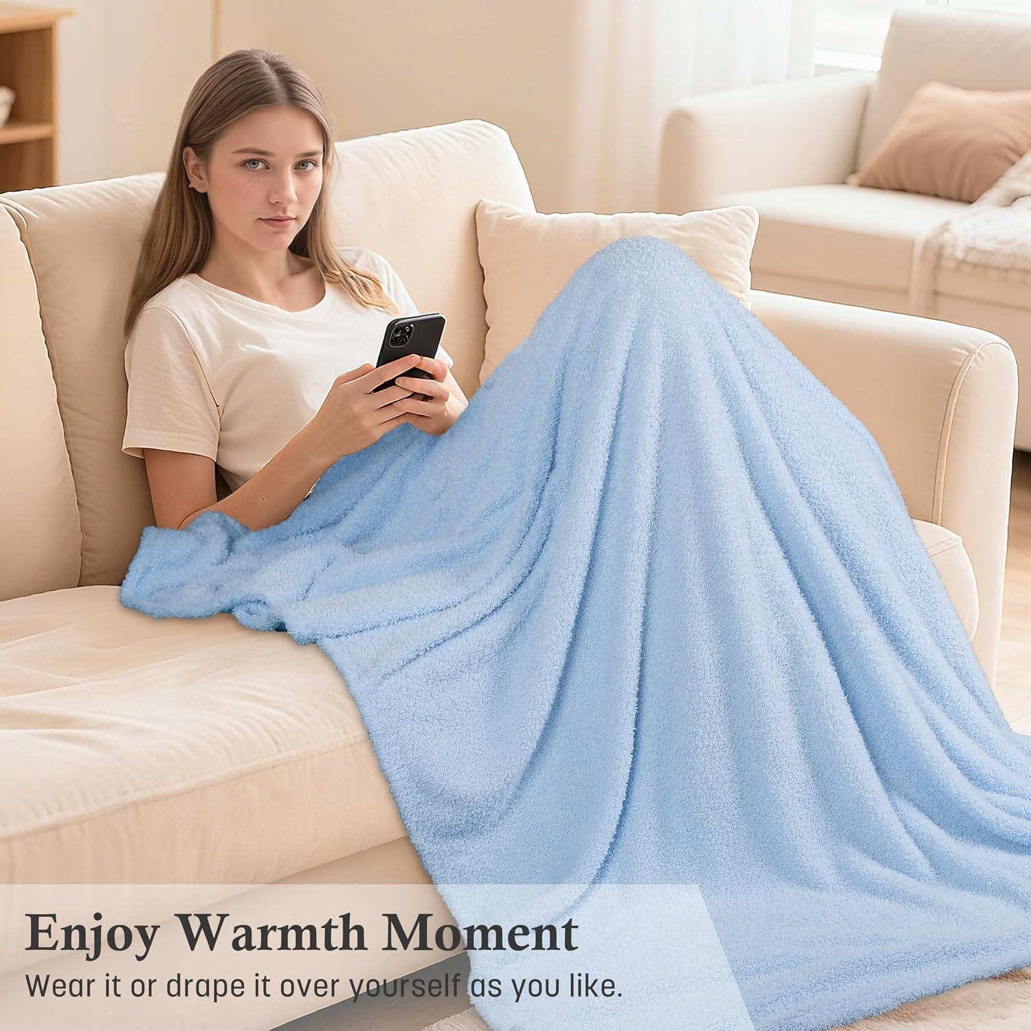image:imageCatalonia Womens Hooded Blanket Poncho Wearable Blanket with Hand PocketsBlue