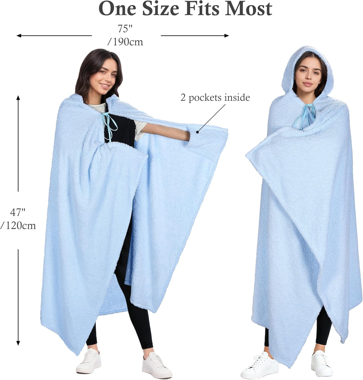 image:imageCatalonia Womens Hooded Blanket Poncho Wearable Blanket with Hand PocketsBlue