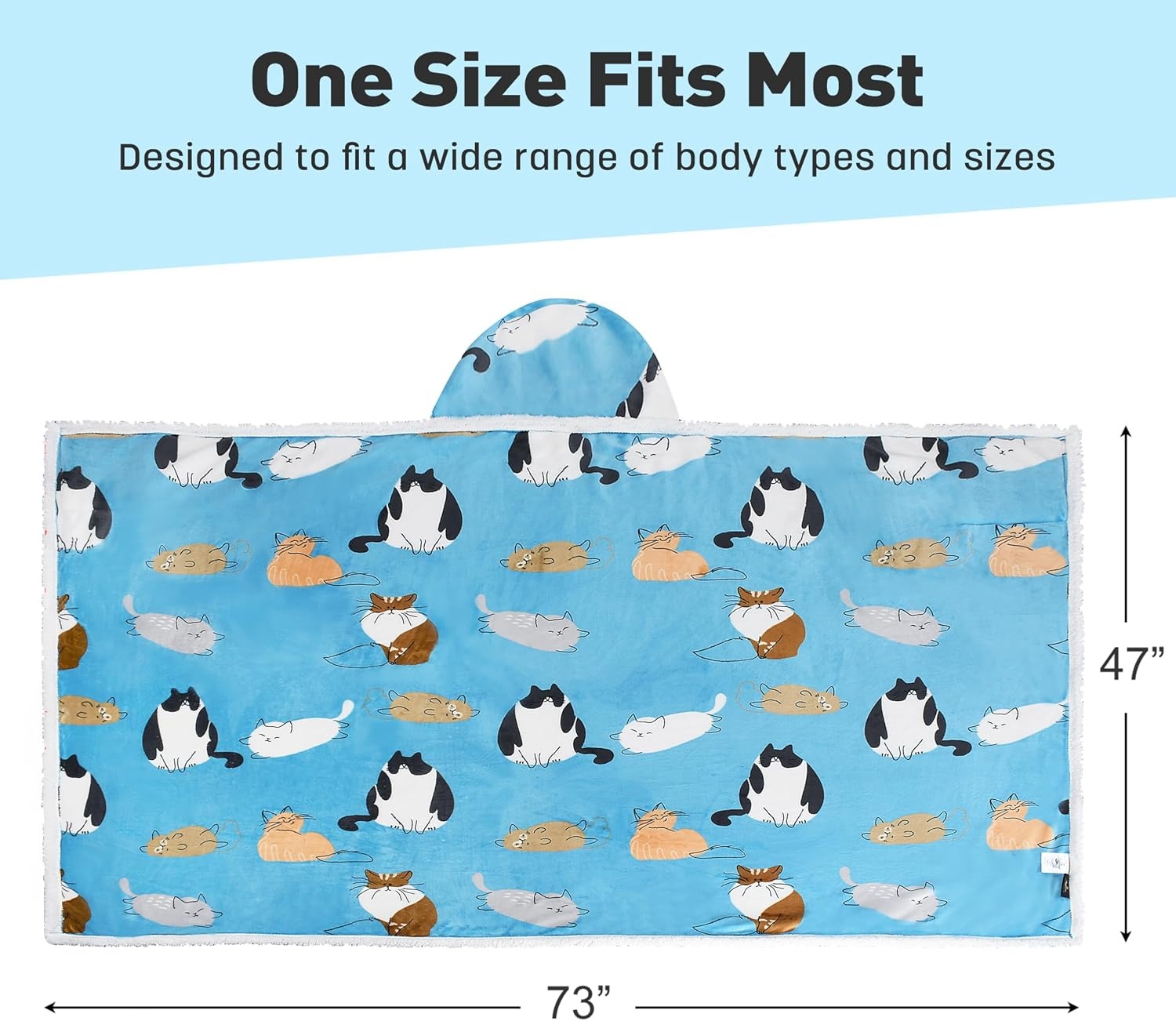 image:imageCatalonia Womens Hooded Blanket Poncho Wearable Blanket with Hand PocketsBlue Cat