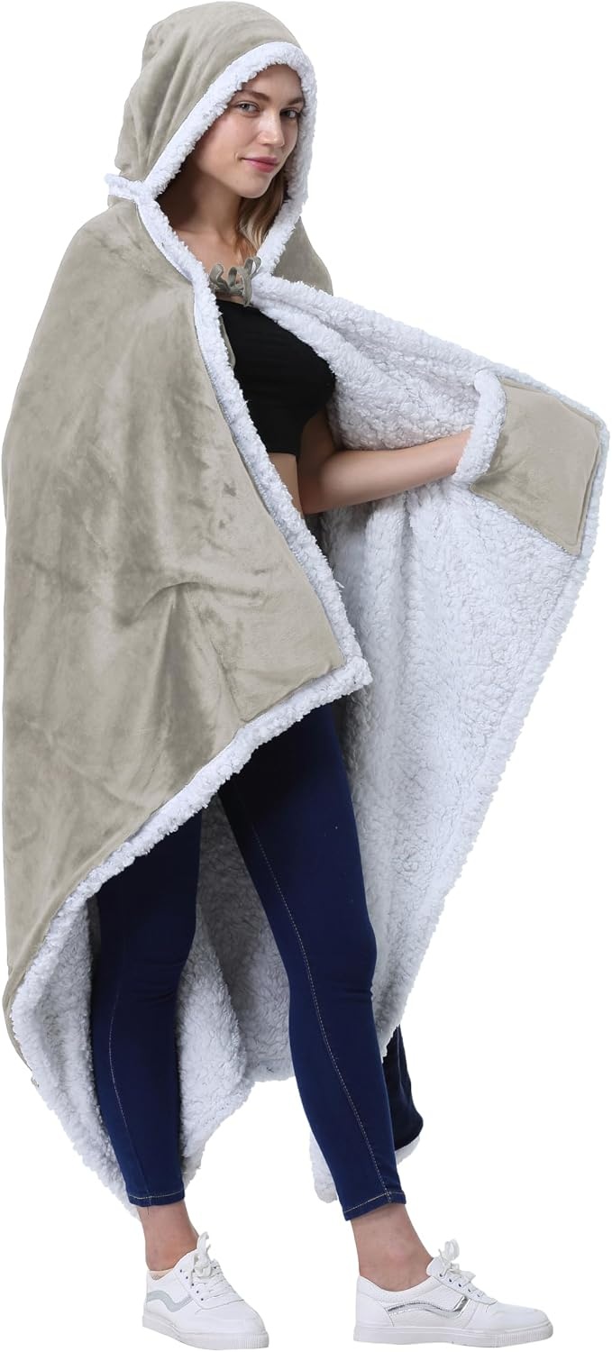 image:imageCatalonia Womens Hooded Blanket Poncho Wearable Blanket with Hand PocketsCamel