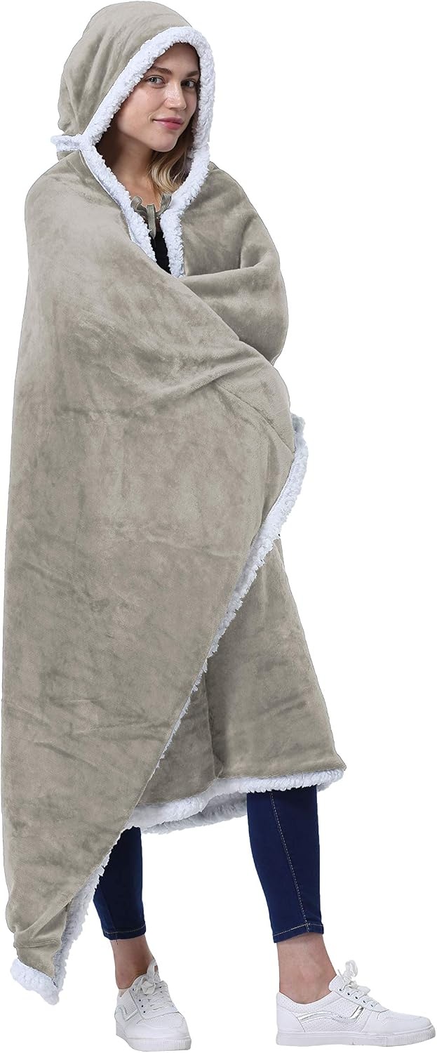 image:imageCatalonia Womens Hooded Blanket Poncho Wearable Blanket with Hand PocketsCamel