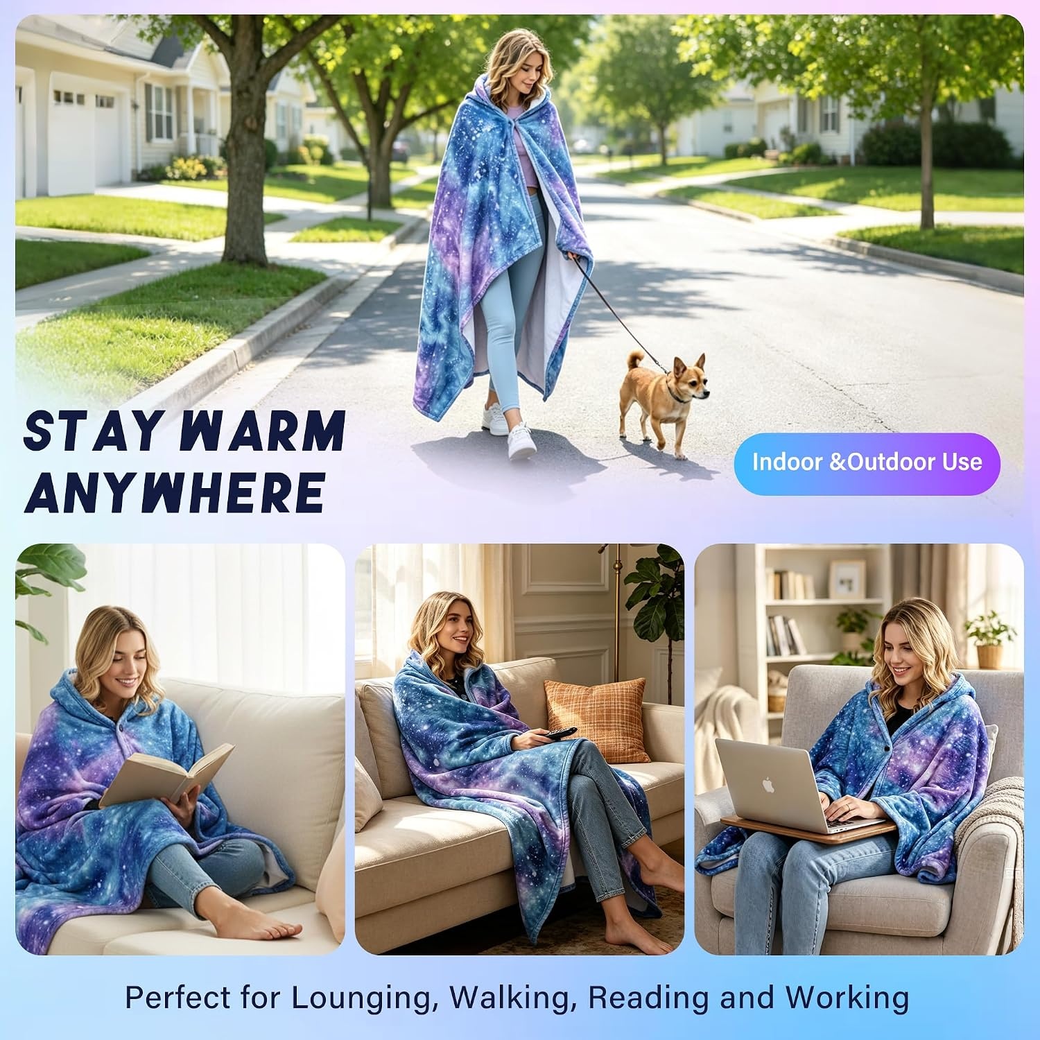 image:imageCatalonia Womens Hooded Blanket Poncho Wearable Blanket with Hand PocketsGalaxy