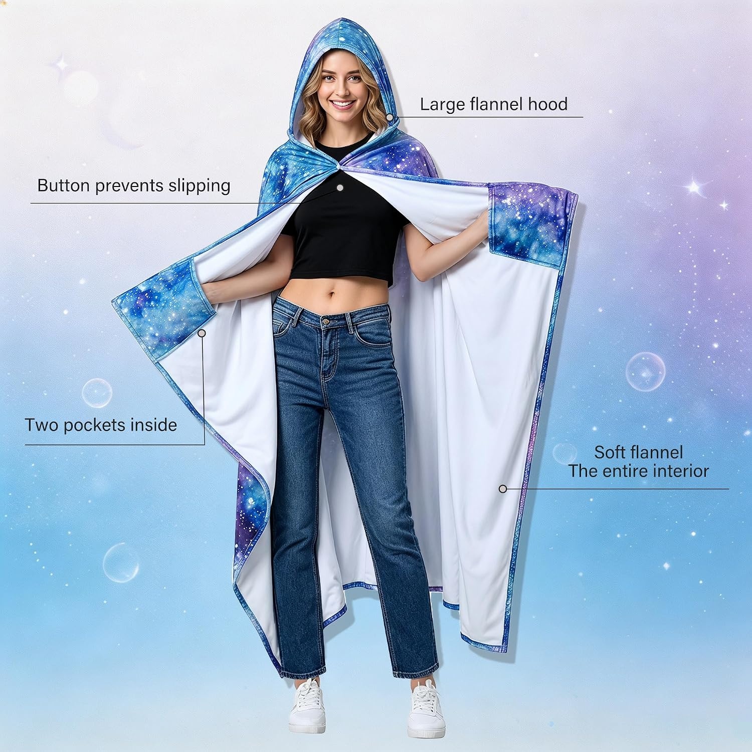 image:imageCatalonia Womens Hooded Blanket Poncho Wearable Blanket with Hand PocketsGalaxy