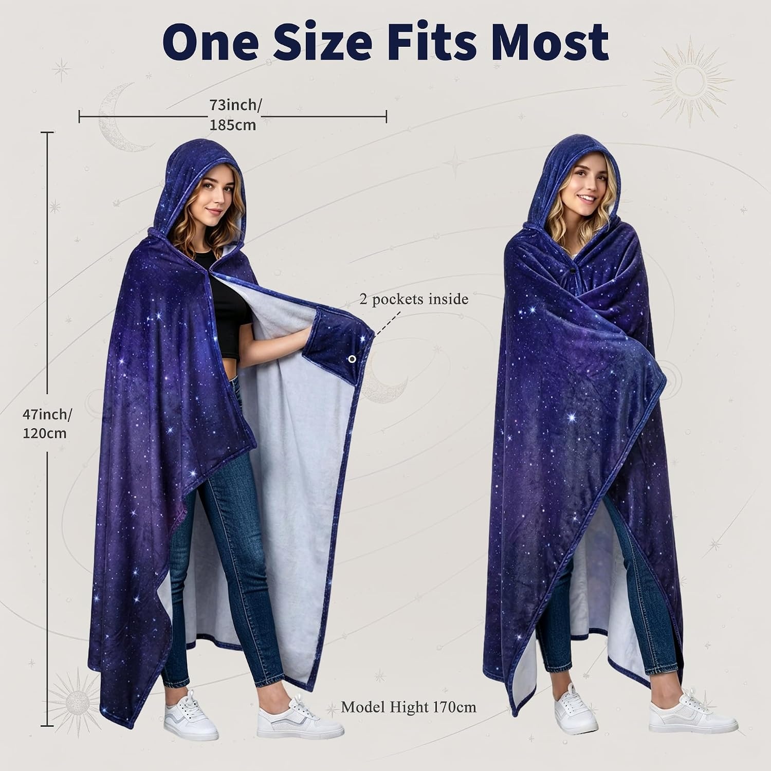 image:imageCatalonia Womens Hooded Blanket Poncho Wearable Blanket with Hand PocketsGalaxy Dark