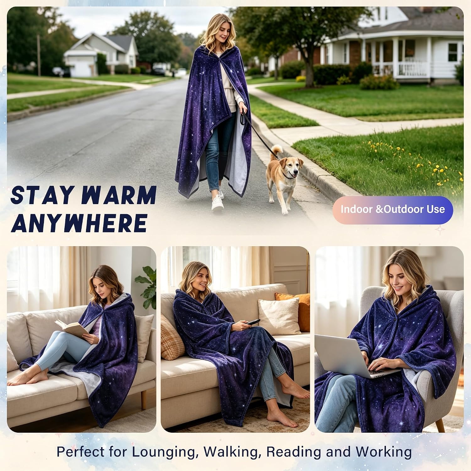 image:imageCatalonia Womens Hooded Blanket Poncho Wearable Blanket with Hand PocketsGalaxy Dark
