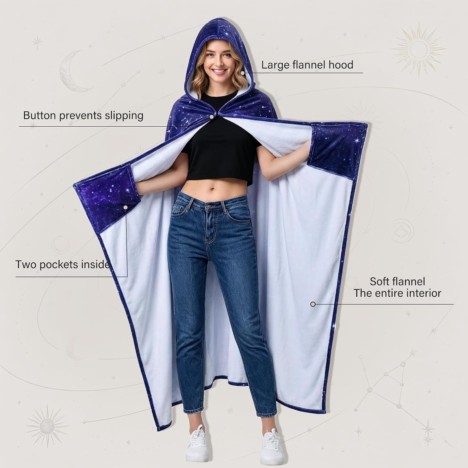image:imageCatalonia Womens Hooded Blanket Poncho Wearable Blanket with Hand PocketsGalaxy Dark