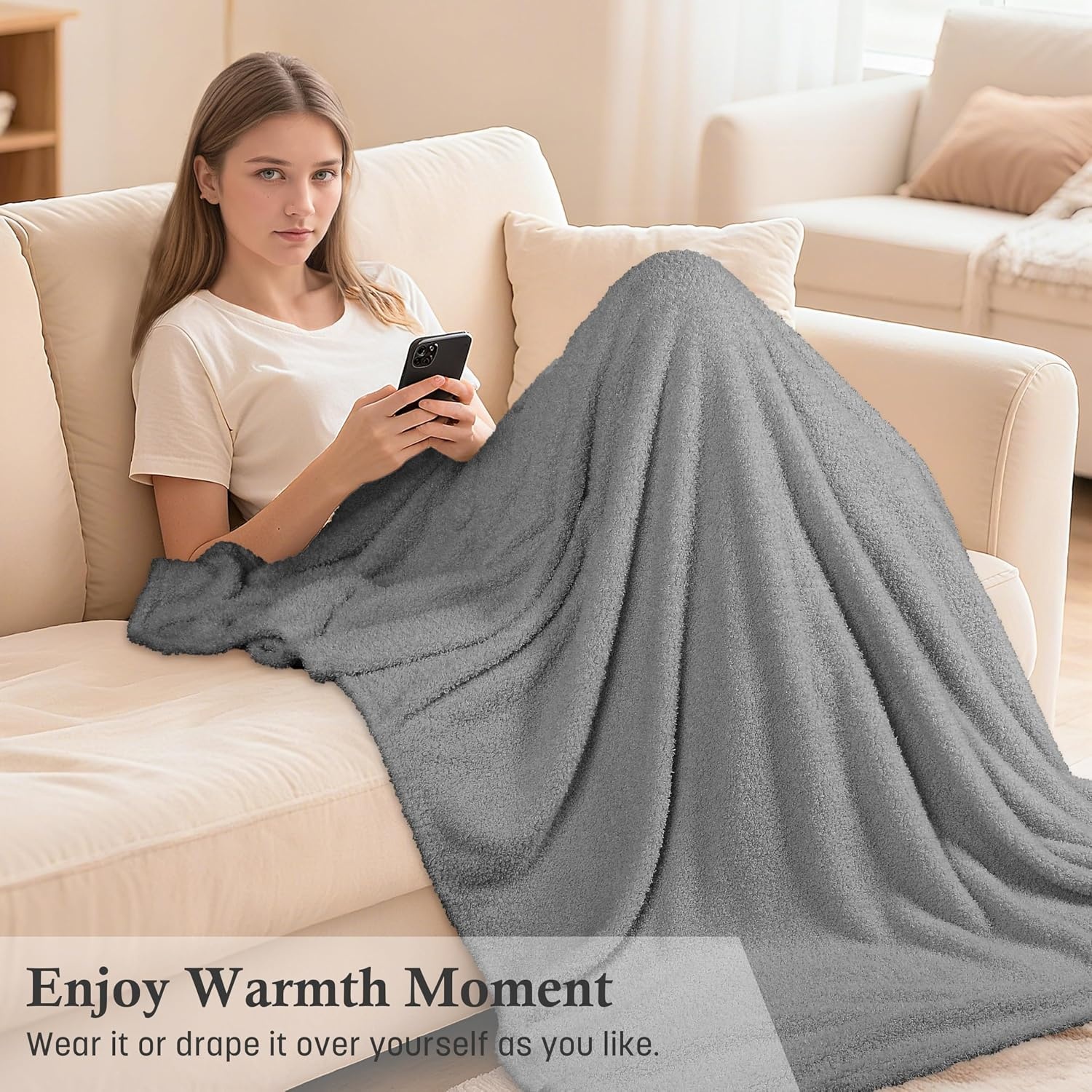image:imageCatalonia Womens Hooded Blanket Poncho Wearable Blanket with Hand PocketsGrey
