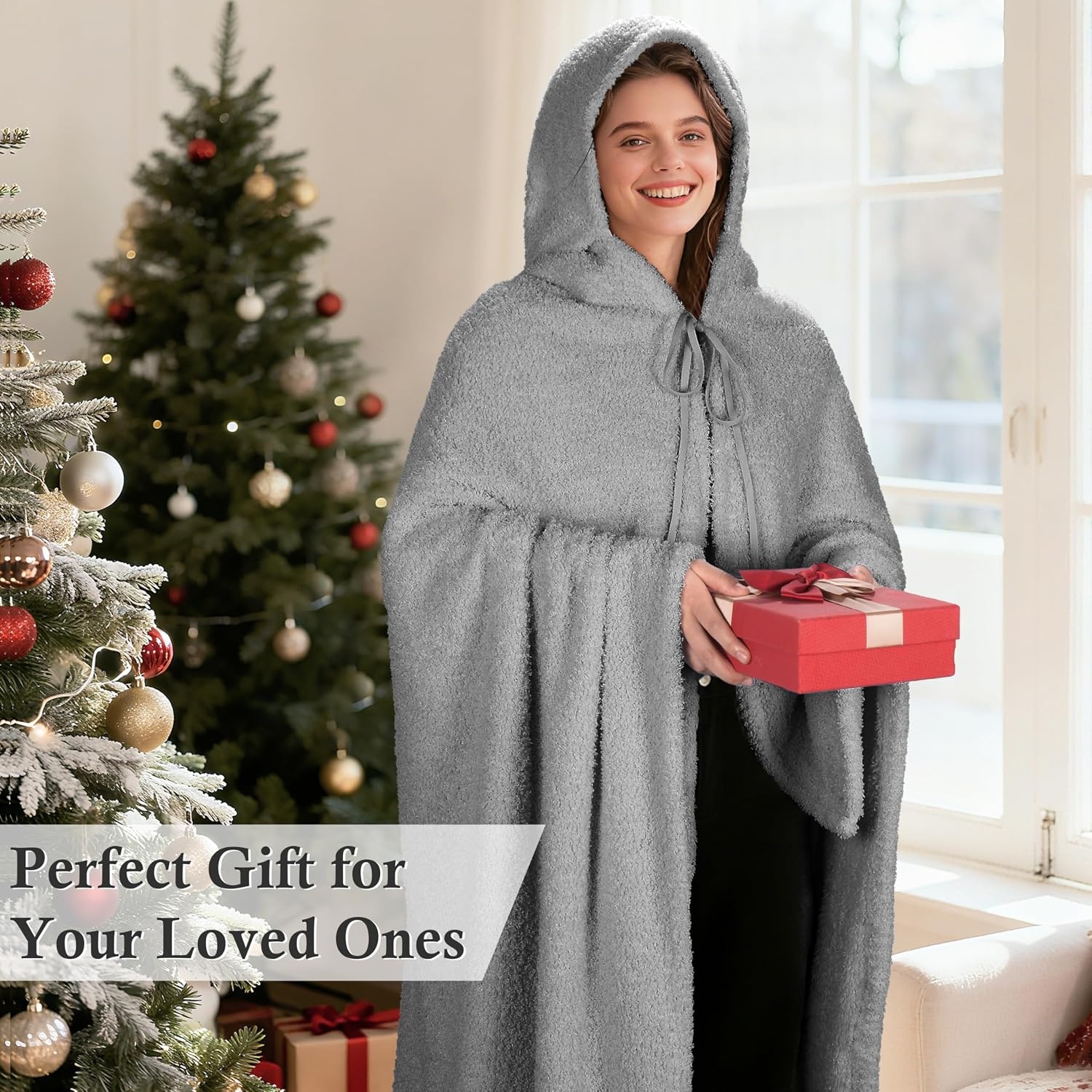 image:imageCatalonia Womens Hooded Blanket Poncho Wearable Blanket with Hand PocketsGrey
