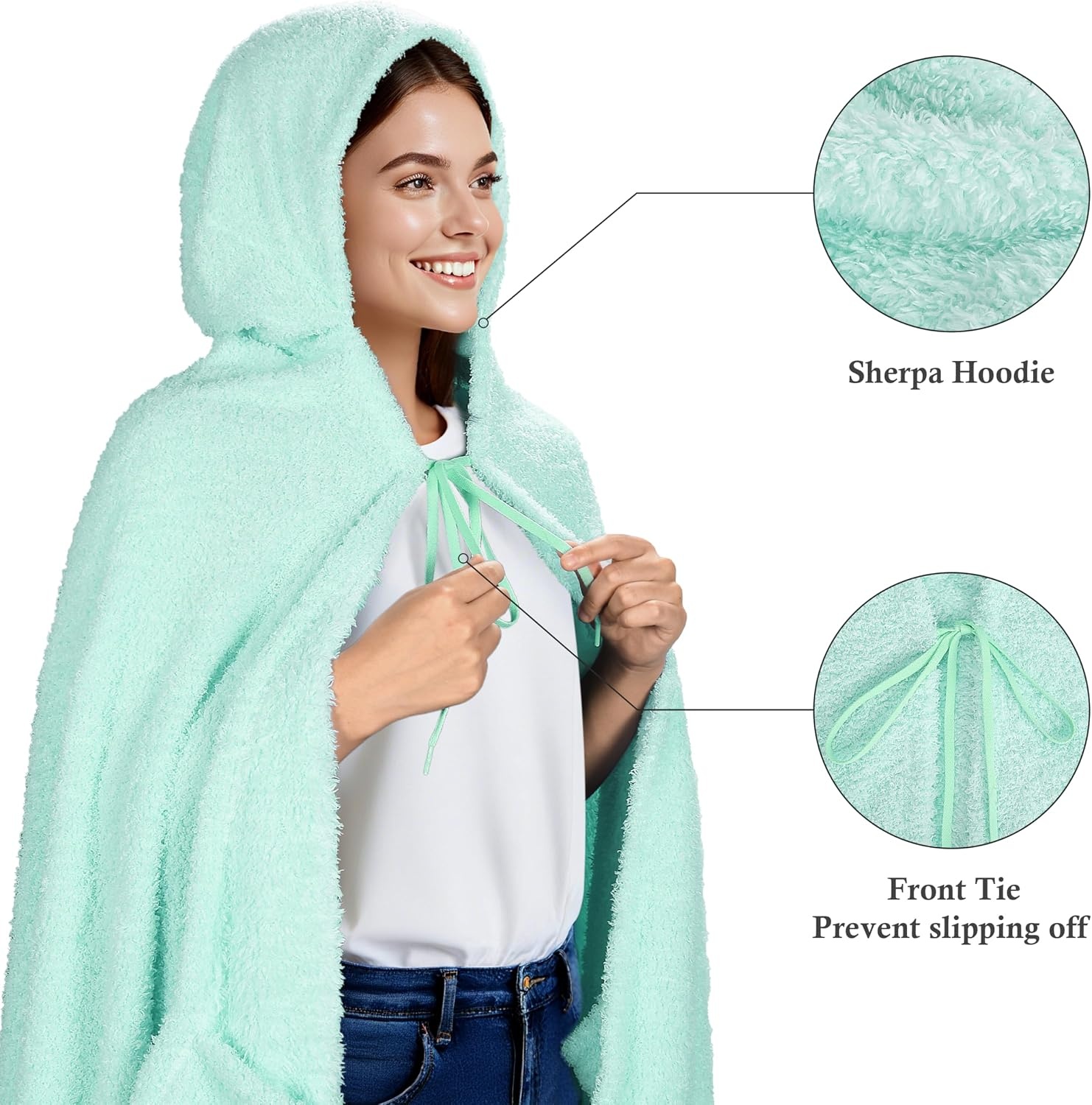 image:imageCatalonia Womens Hooded Blanket Poncho Wearable Blanket with Hand PocketsMint Green