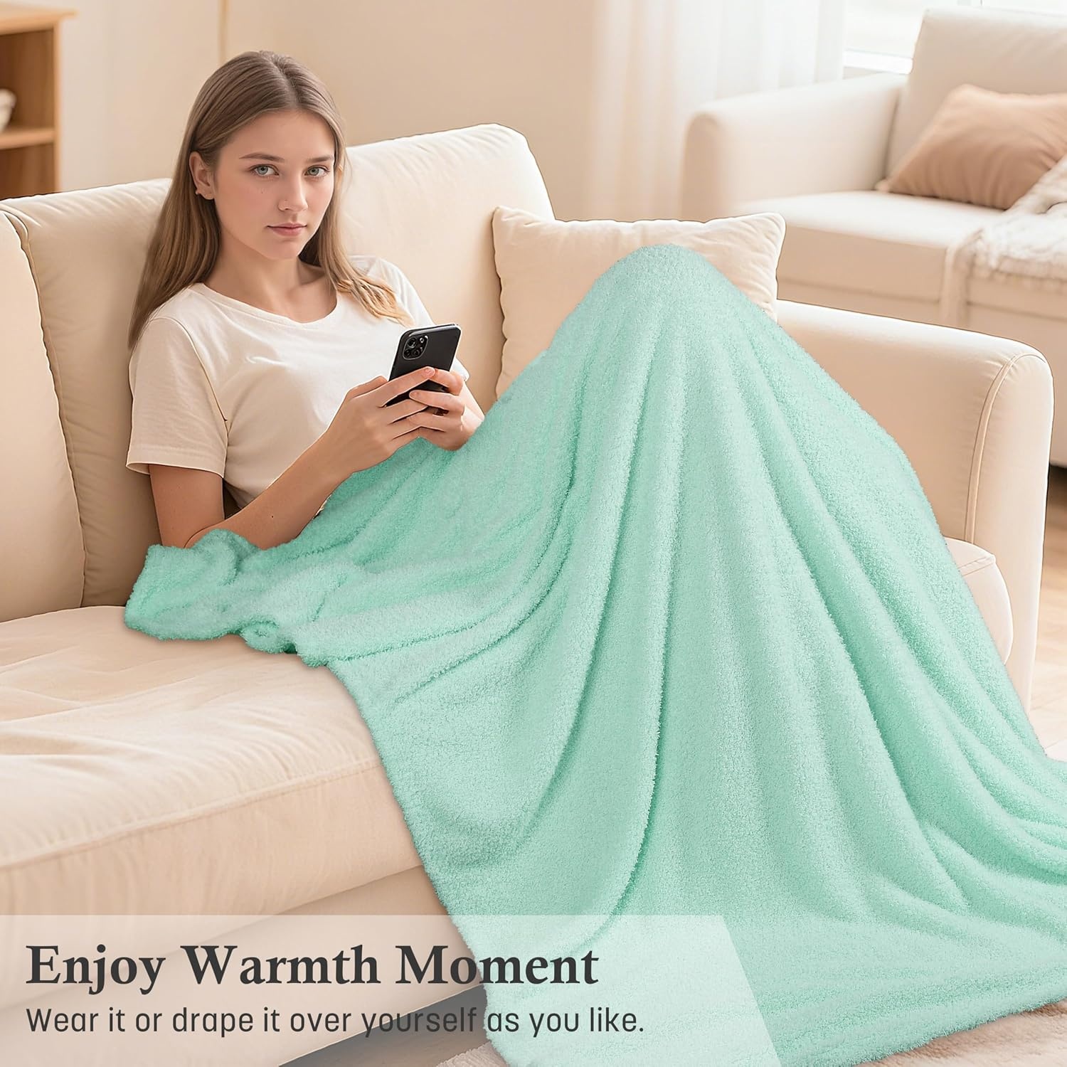 image:imageCatalonia Womens Hooded Blanket Poncho Wearable Blanket with Hand PocketsMint Green