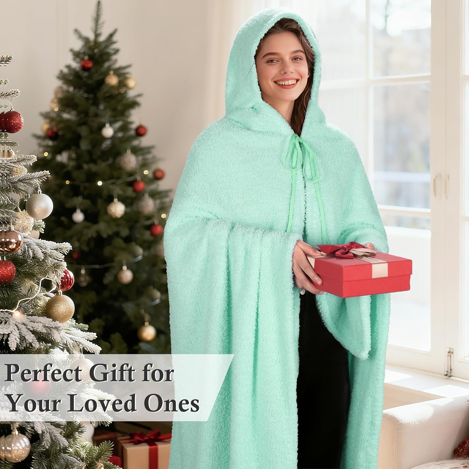 image:imageCatalonia Womens Hooded Blanket Poncho Wearable Blanket with Hand PocketsMint Green