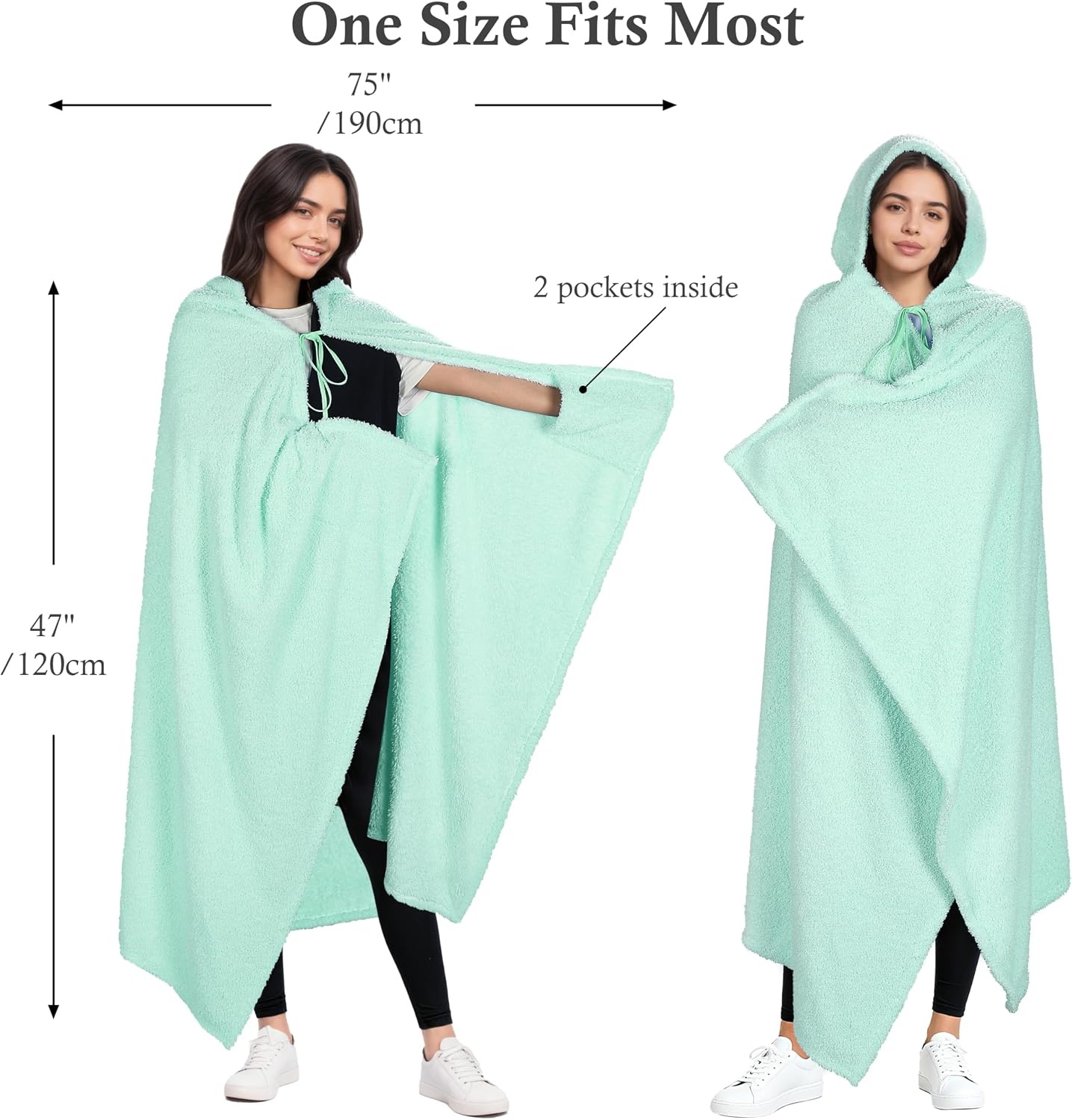 image:imageCatalonia Womens Hooded Blanket Poncho Wearable Blanket with Hand PocketsMint Green