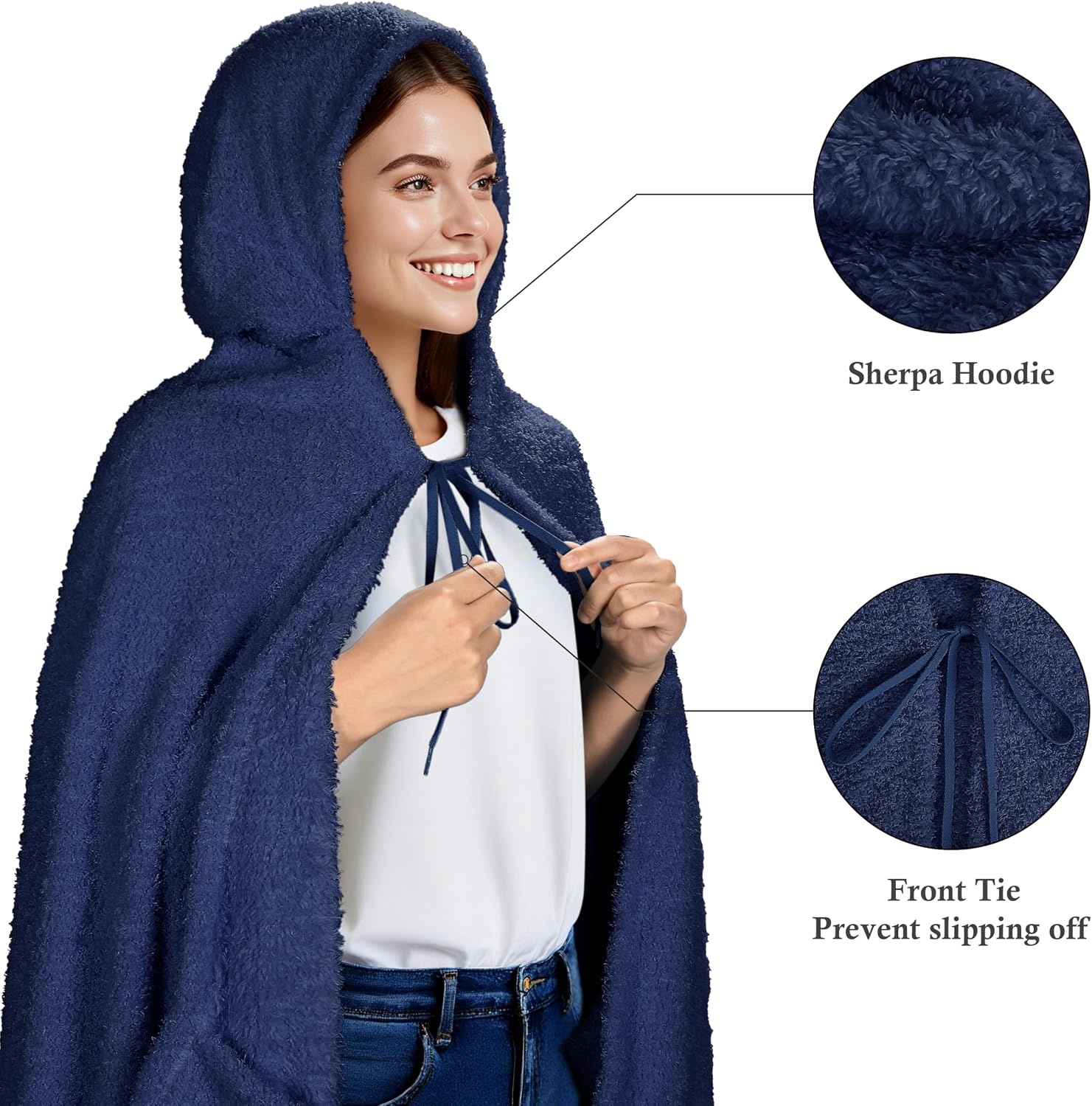 image:imageCatalonia Womens Hooded Blanket Poncho Wearable Blanket with Hand PocketsNavy