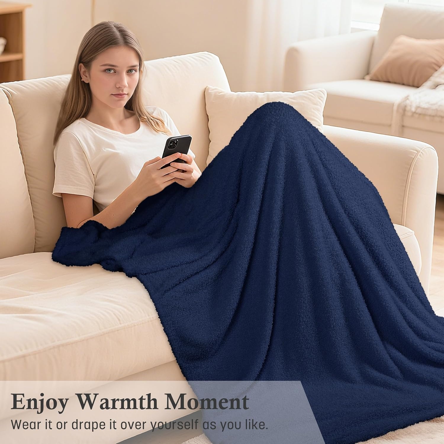 image:imageCatalonia Womens Hooded Blanket Poncho Wearable Blanket with Hand PocketsNavy