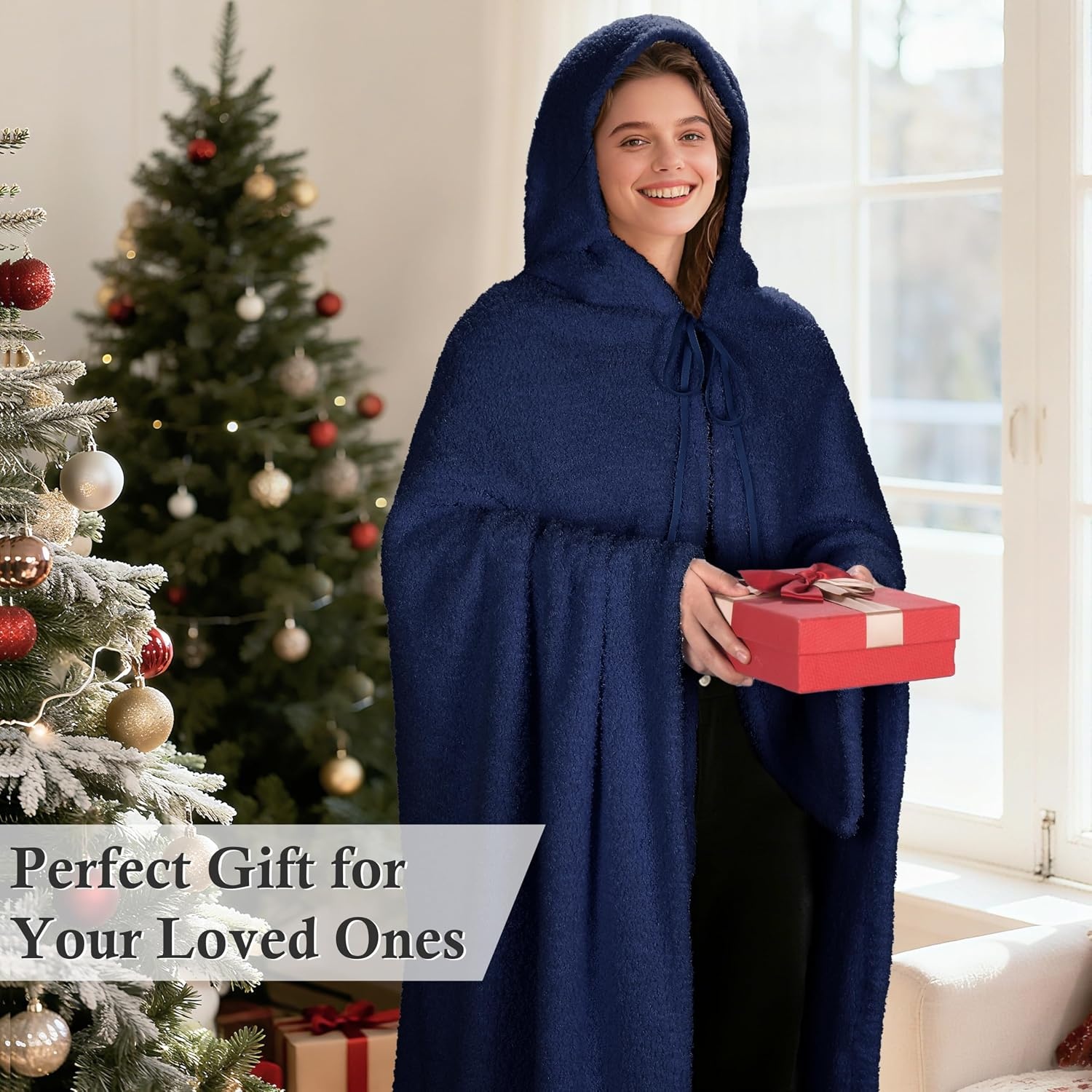 image:imageCatalonia Womens Hooded Blanket Poncho Wearable Blanket with Hand PocketsNavy