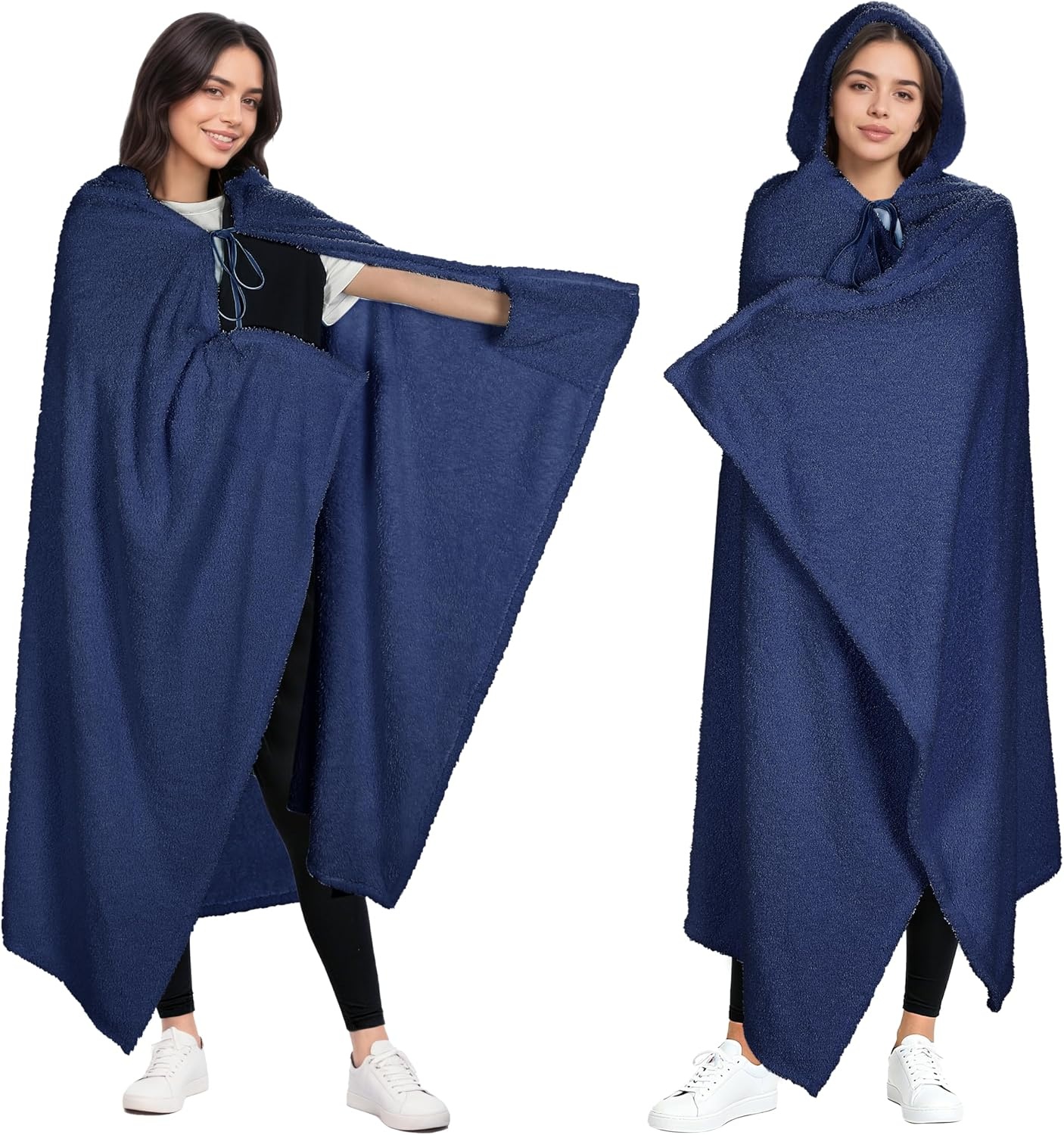 image:imageCatalonia Womens Hooded Blanket Poncho Wearable Blanket with Hand PocketsNavy
