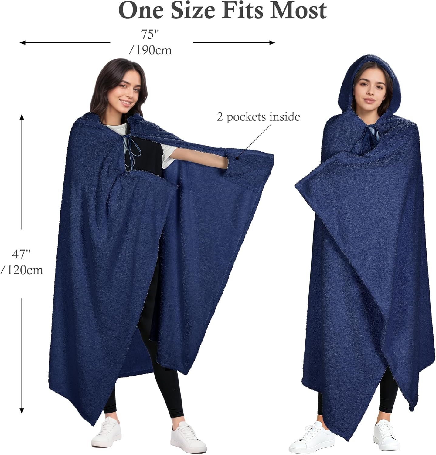 image:imageCatalonia Womens Hooded Blanket Poncho Wearable Blanket with Hand PocketsNavy