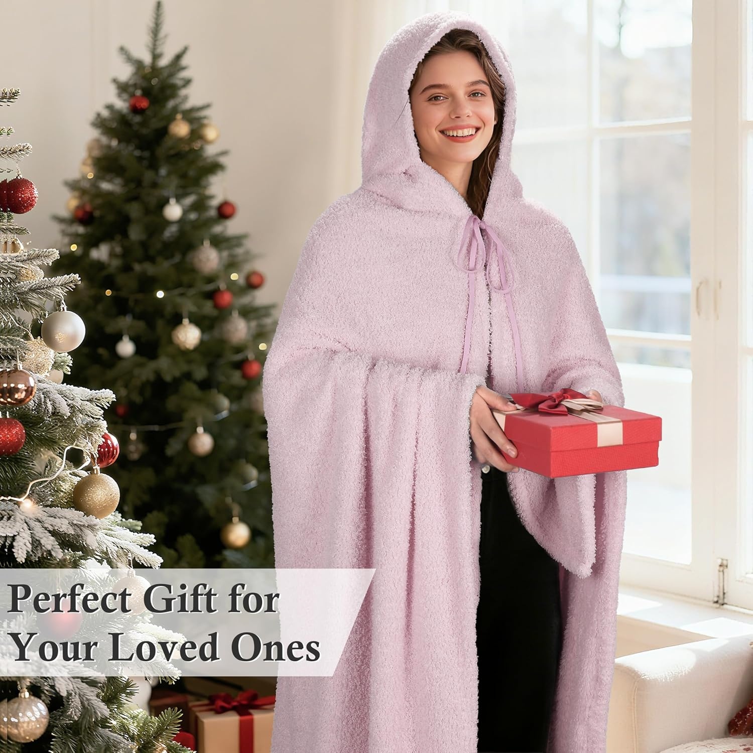 image:imageCatalonia Womens Hooded Blanket Poncho Wearable Blanket with Hand PocketsPink