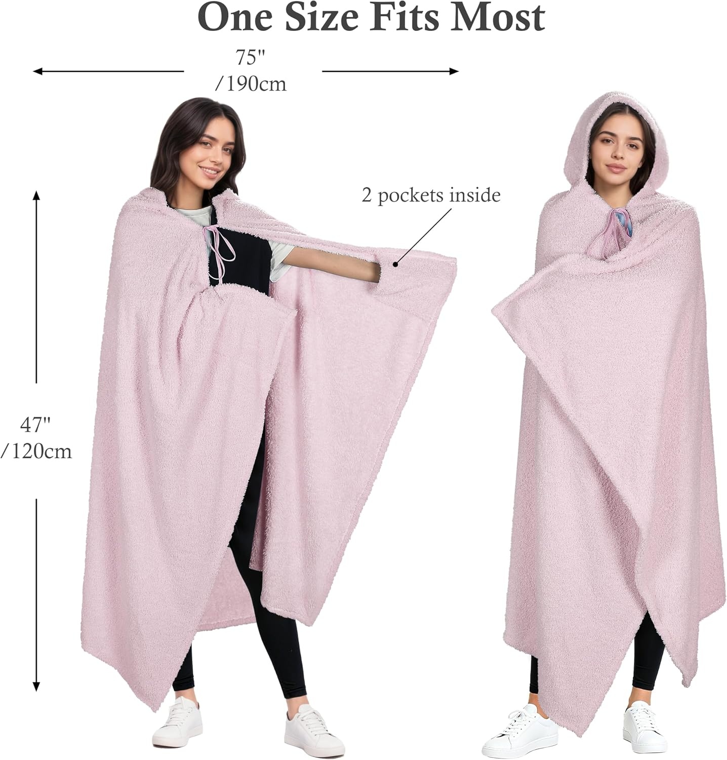 image:imageCatalonia Womens Hooded Blanket Poncho Wearable Blanket with Hand PocketsPink
