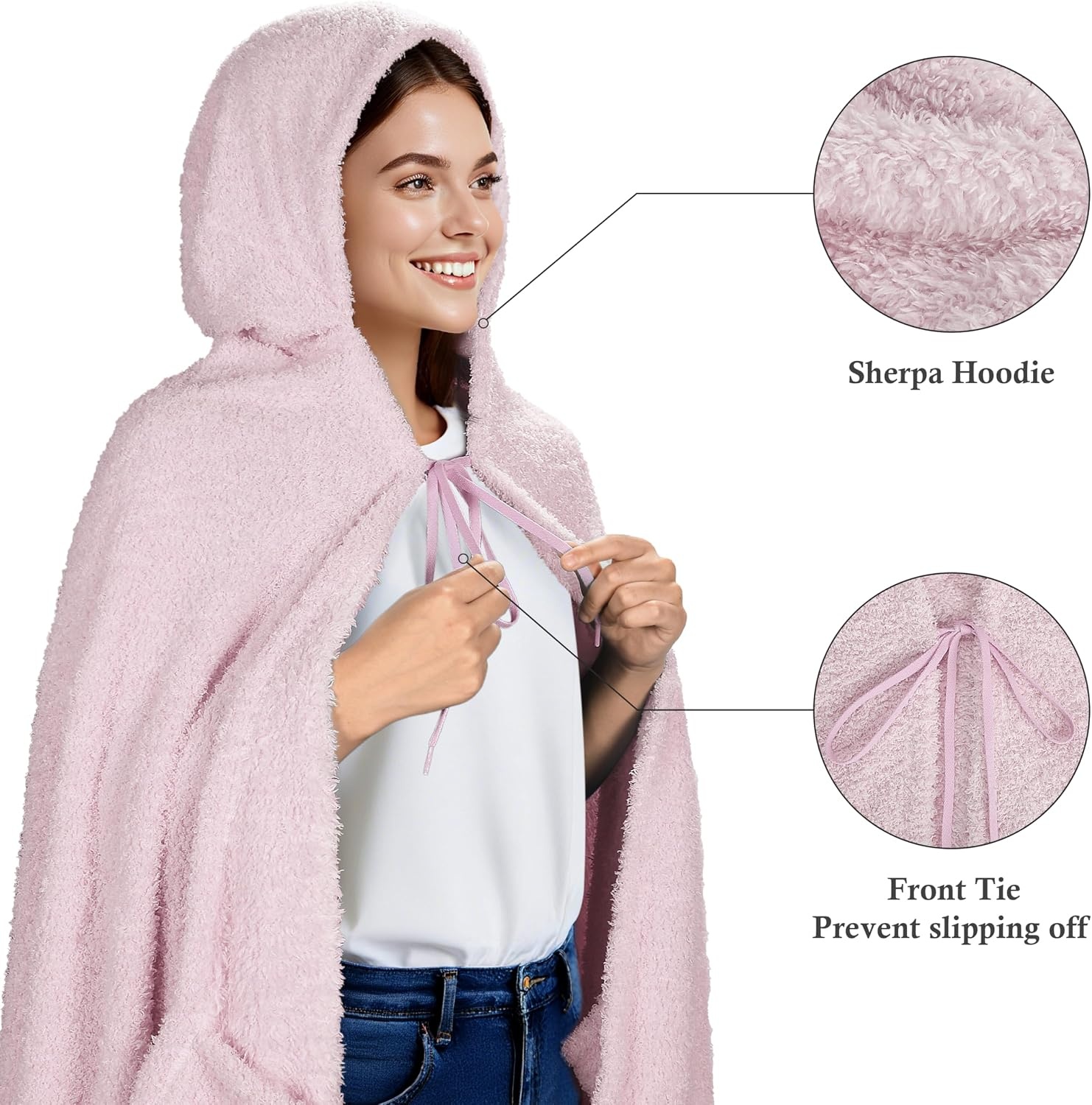 image:imageCatalonia Womens Hooded Blanket Poncho Wearable Blanket with Hand PocketsPink