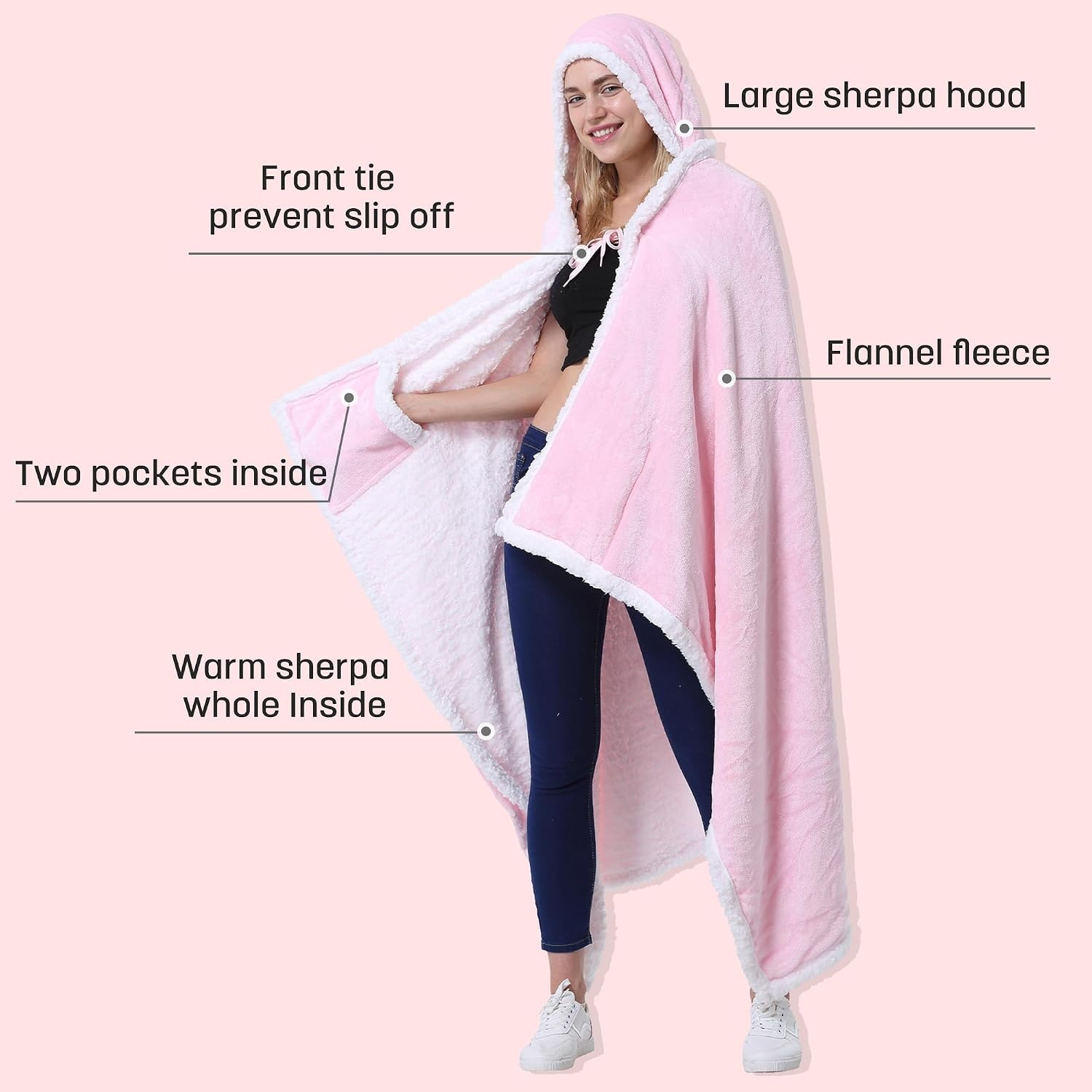 image:imageCatalonia Womens Hooded Blanket Poncho Wearable Blanket with Hand PocketsPink