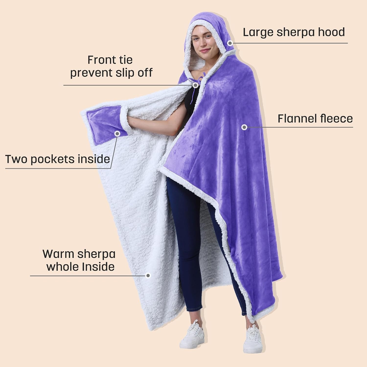 image:imageCatalonia Womens Hooded Blanket Poncho Wearable Blanket with Hand PocketsPurple