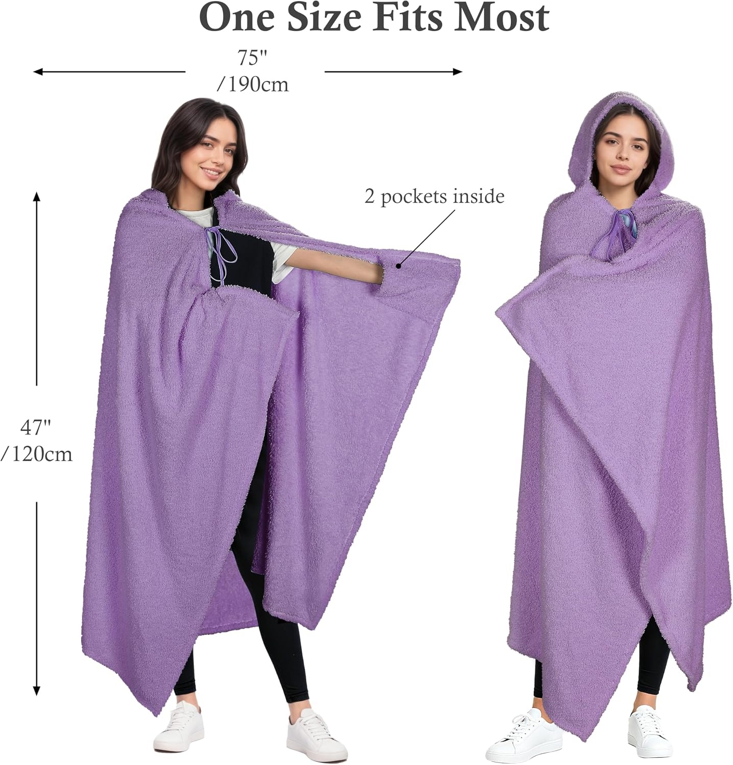 image:imageCatalonia Womens Hooded Blanket Poncho Wearable Blanket with Hand PocketsPurple