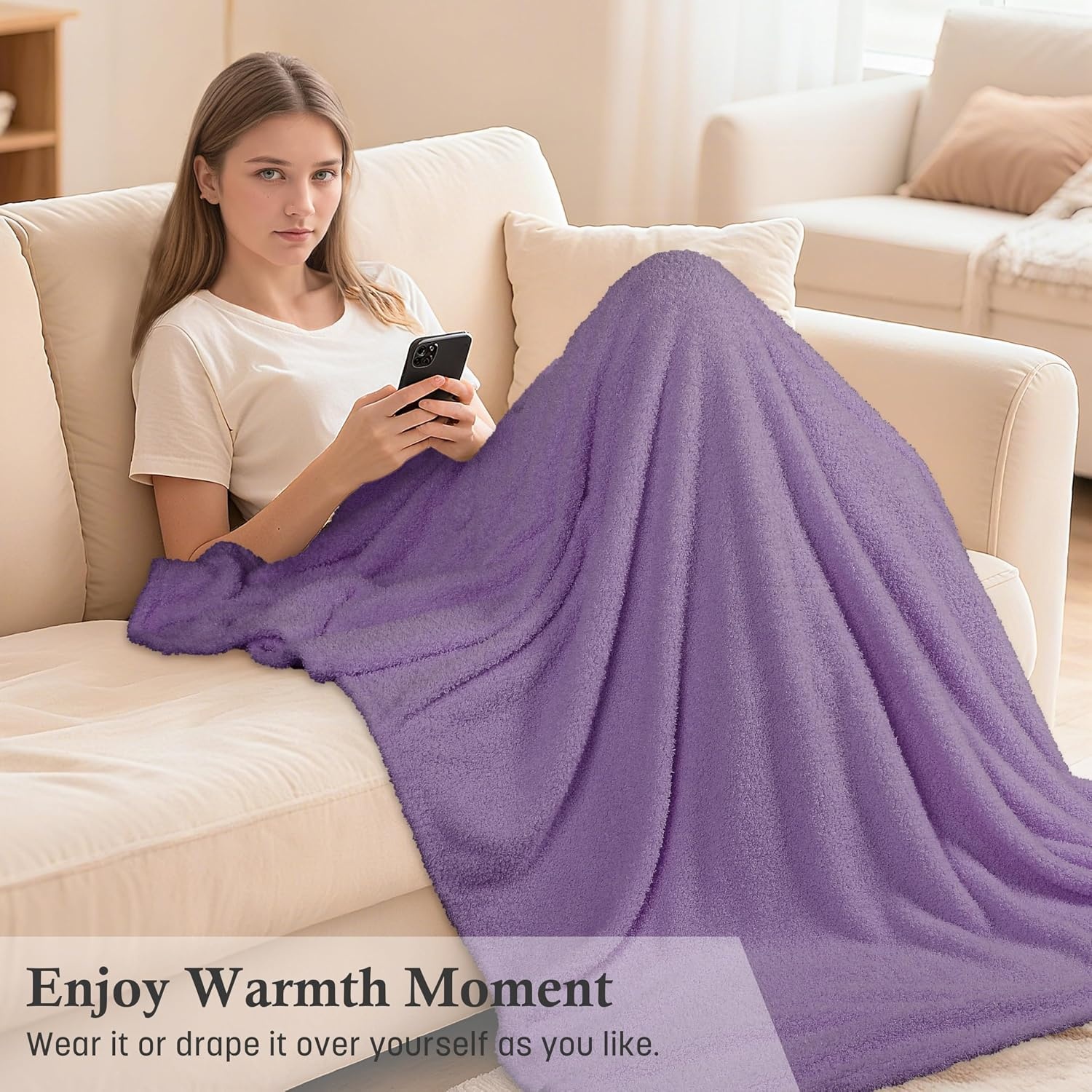 image:imageCatalonia Womens Hooded Blanket Poncho Wearable Blanket with Hand PocketsPurple