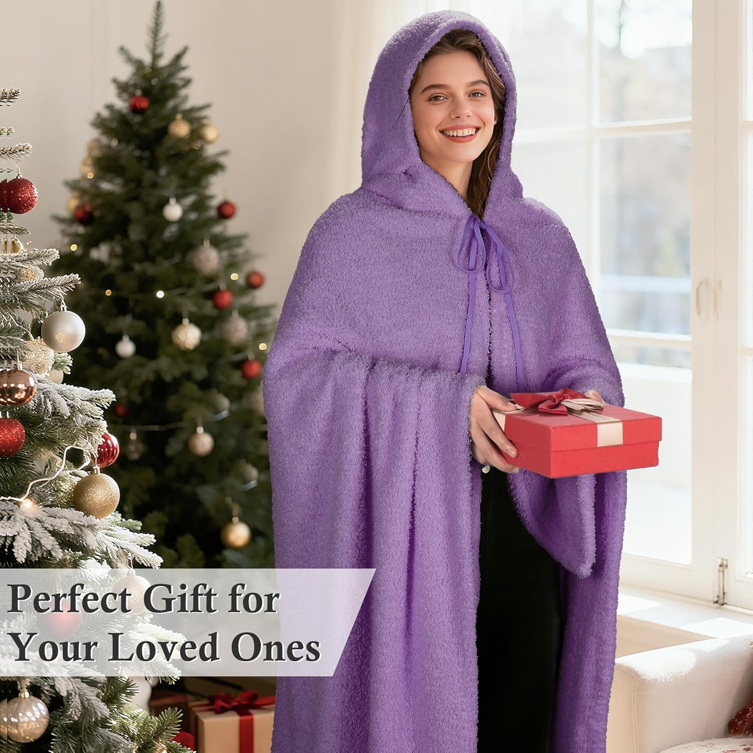 image:imageCatalonia Womens Hooded Blanket Poncho Wearable Blanket with Hand PocketsPurple