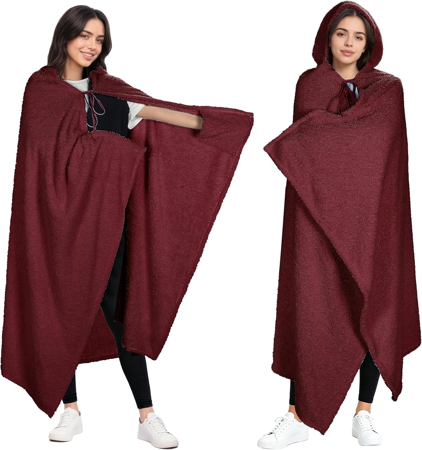 image:imageCatalonia Womens Hooded Blanket Poncho Wearable Blanket with Hand PocketsWine