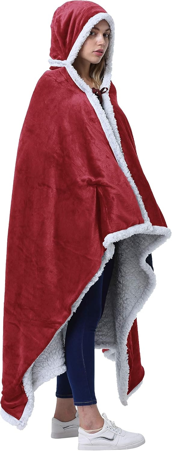 image:imageCatalonia Womens Hooded Blanket Poncho Wearable Blanket with Hand PocketsWine