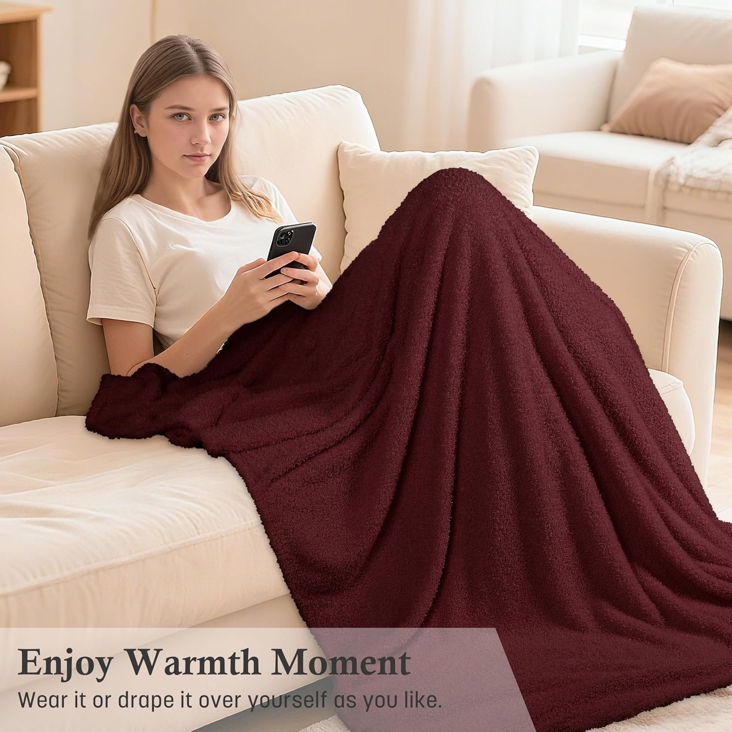 image:imageCatalonia Womens Hooded Blanket Poncho Wearable Blanket with Hand PocketsWine