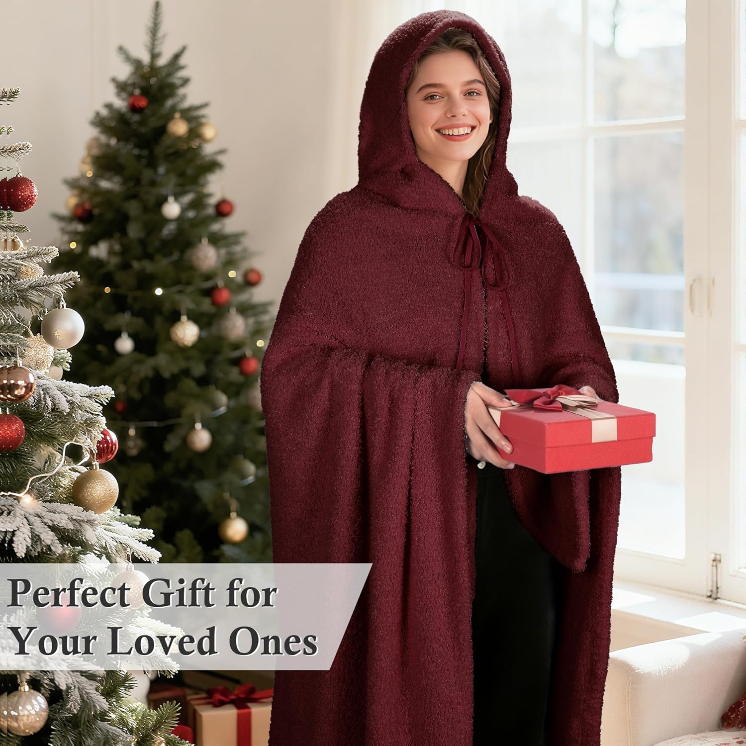 image:imageCatalonia Womens Hooded Blanket Poncho Wearable Blanket with Hand PocketsWine