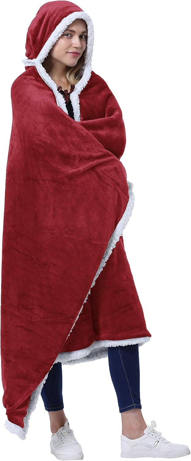 image:imageCatalonia Womens Hooded Blanket Poncho Wearable Blanket with Hand PocketsWine